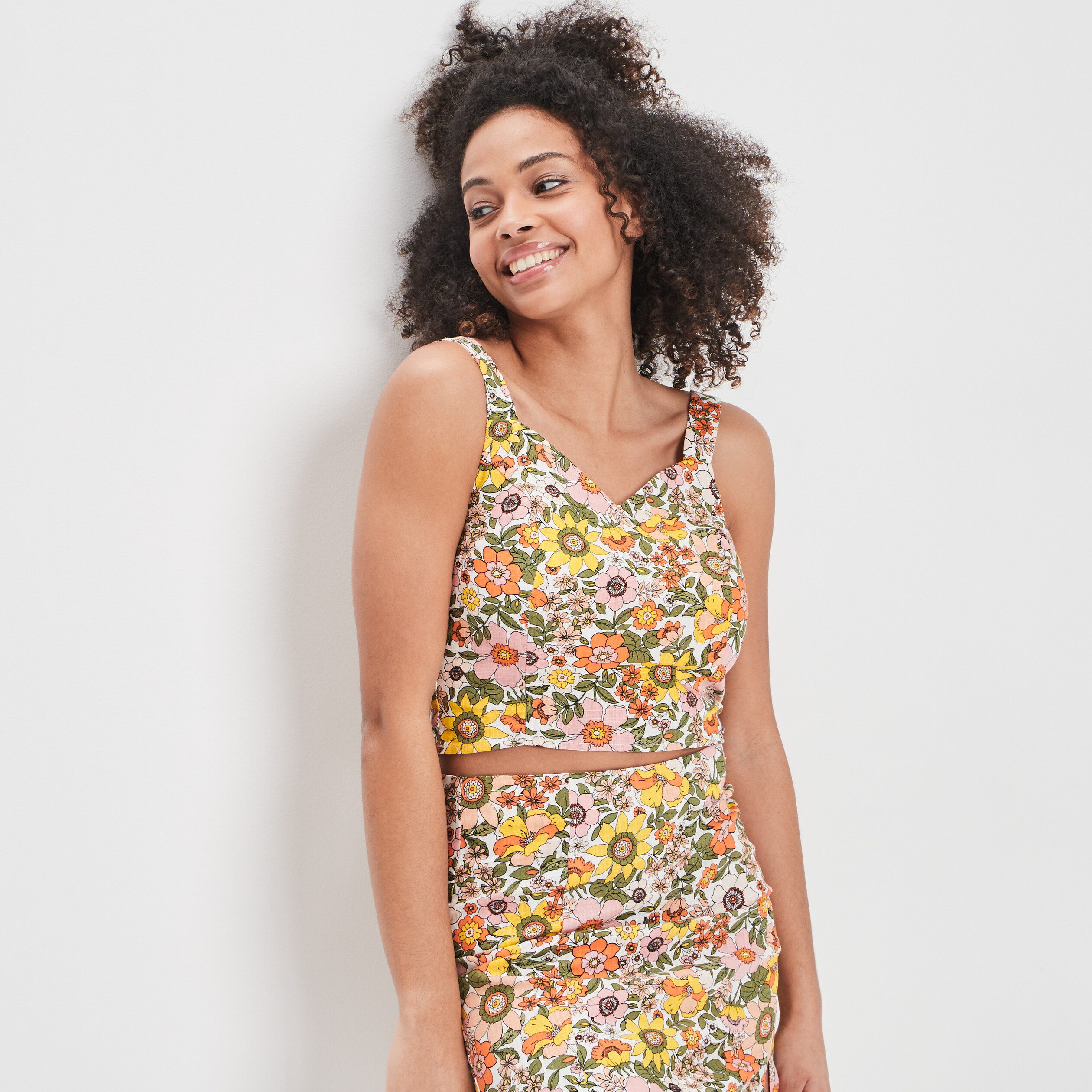 Débardeur cropped en mélange de lin orange femme | La Halle
