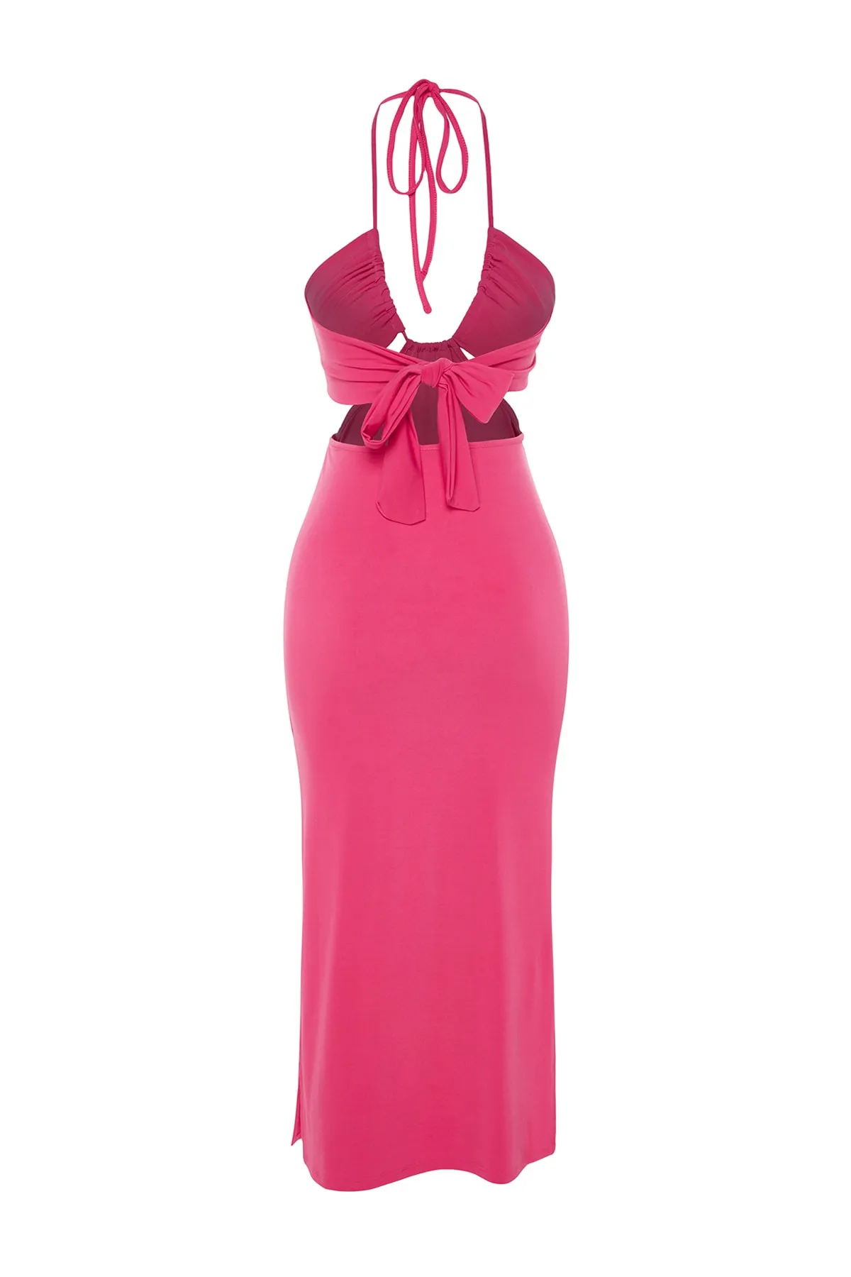 Trendyol Collection  Fuchsia Tailliertes Maxi-Strick-Strandkleid mit Ausschnitten/Fenstern TBESS23EL00122