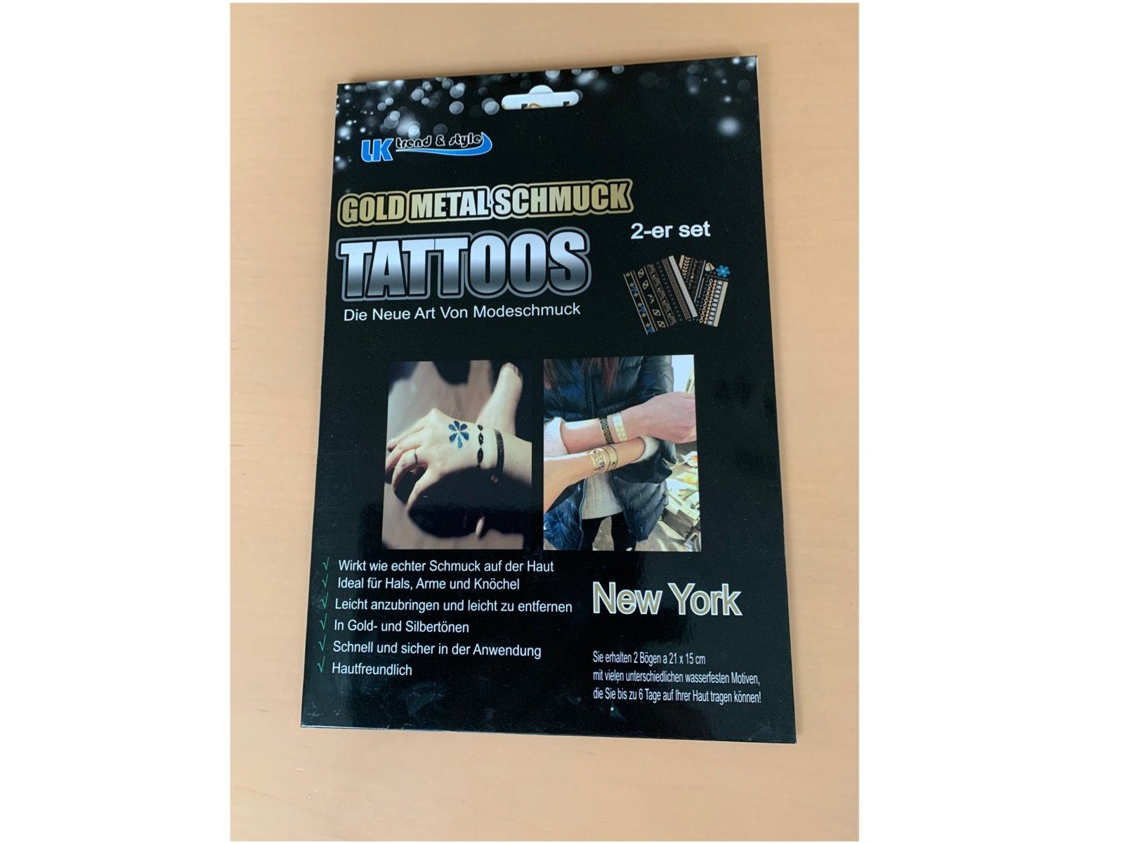 LK Trend & Style Schmuck-Tattoo Gold-Metall die andere Art von Modeschmuck., 6-tlg., Im Sommer Festival Geburtstagsparty Mädelstag