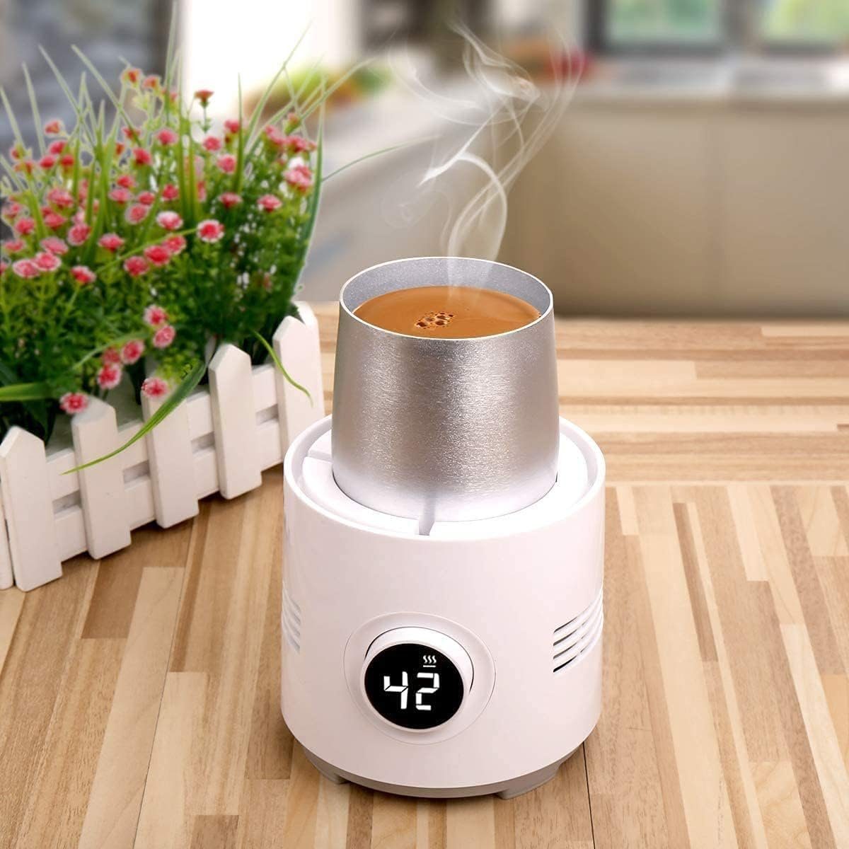 Yoyaxi Tassenwärmer Elektrischer Thermobecher, 60°C-2°C, für Kaffee, Tee und Getränke, Heiz- und Kühlfunktionen, wasserdicht, automatische Abschaltung