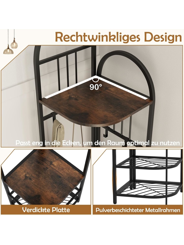 COSTWAY 180CM Garderobenständer Eck in Schwarz günstig kaufen onesize