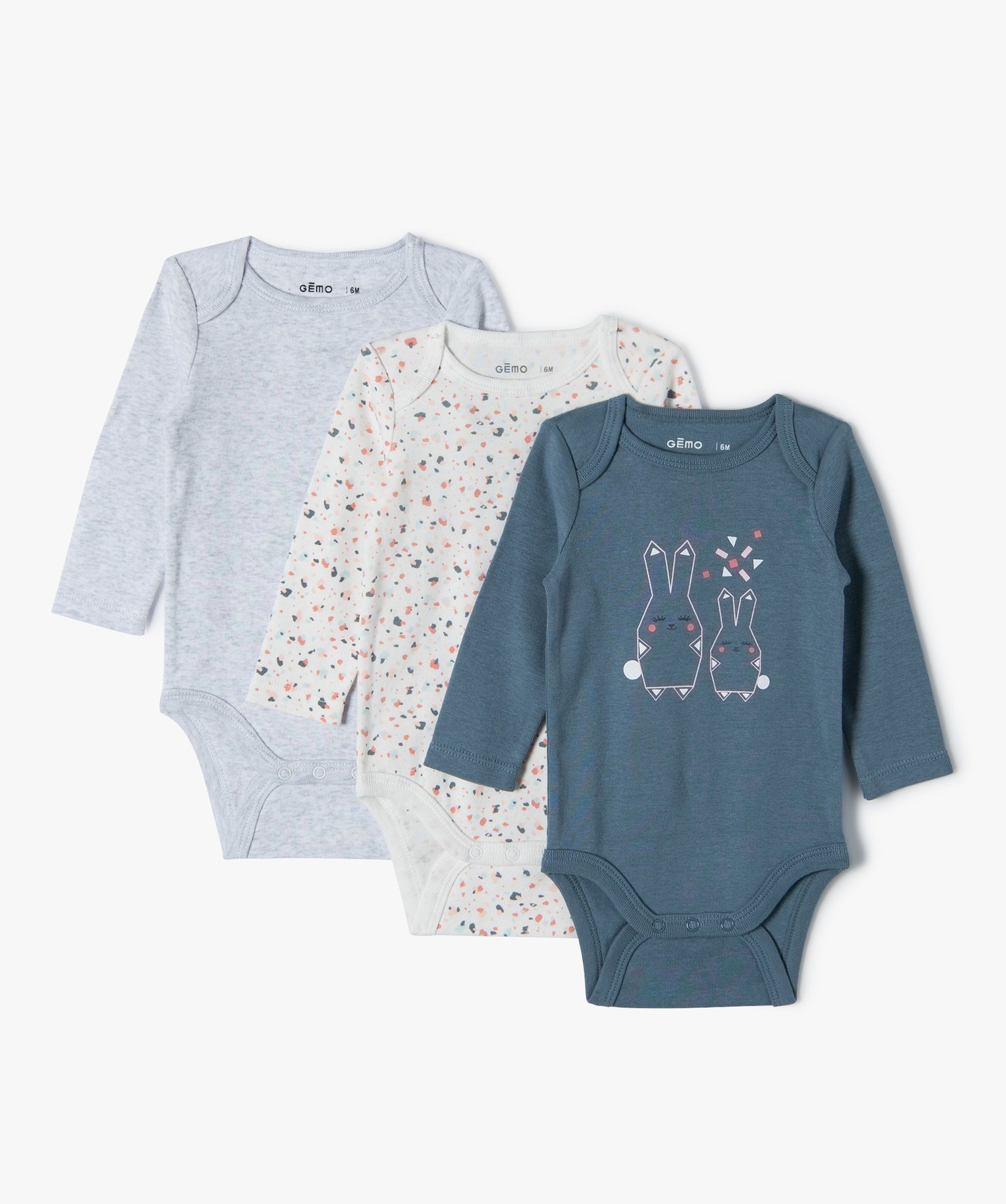 Body bébé à manches longues à motifs (lot de 3) rose | GEMO