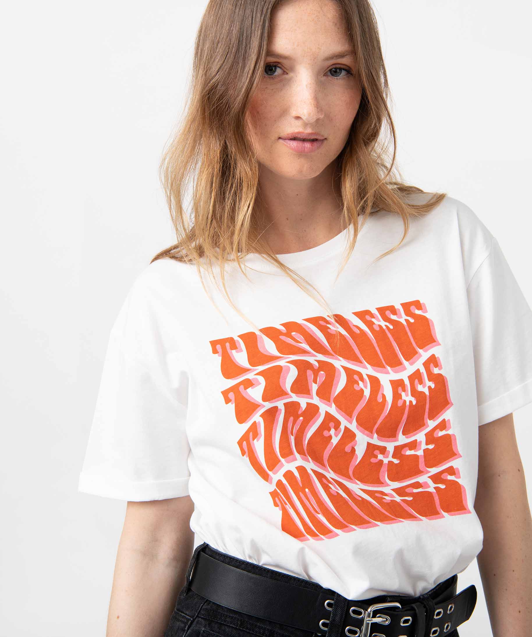 Tee-shirt femme à manches courtes avec inscription vintage blanc | GEMO