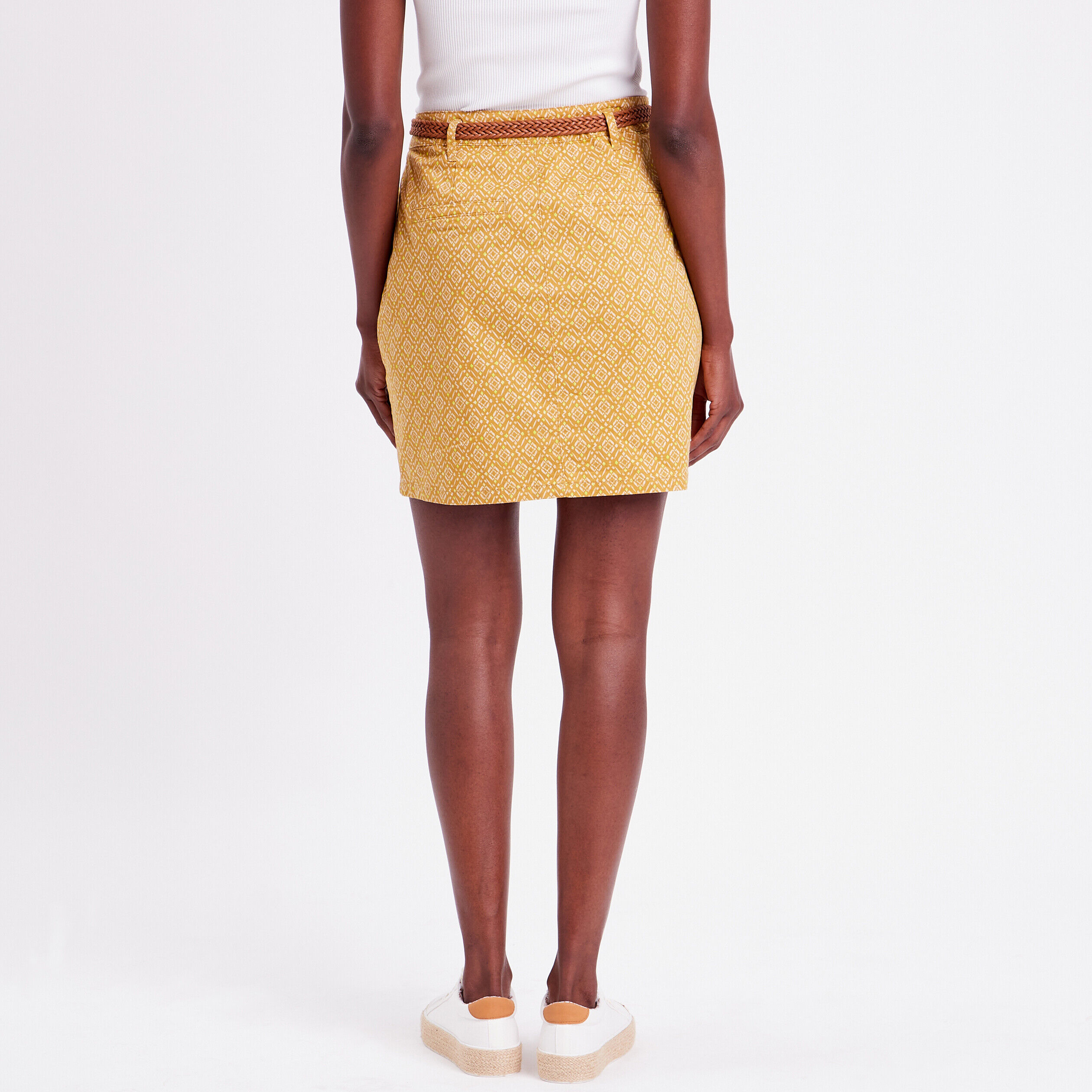 Jupe chino droite ceinturée jaune moutarde femme | Cache Cache