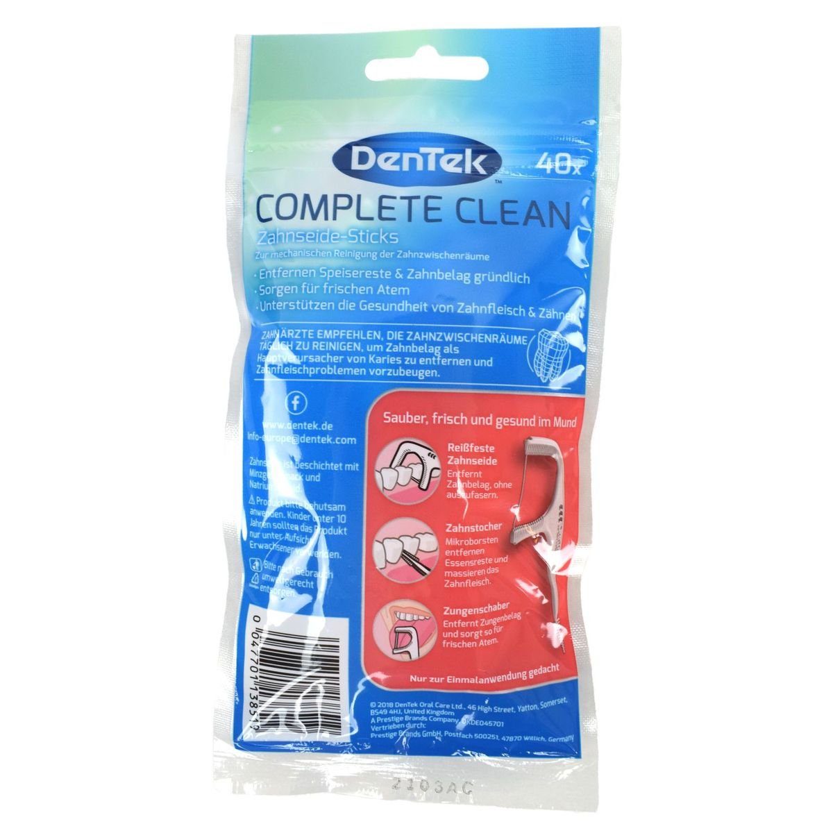 Marabellas Shop Zahnseide-Stick DenTek Complete Clean Zahnseide-Sticks 40er Packung 6er-Set Mundpflege, mit Minzgeschmack