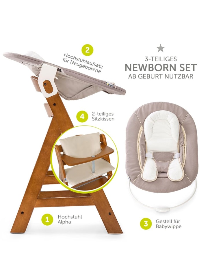 Hauck Alpha Plus Walnut Newborn Set - 4-tlg. Hochstuhl in braun,beige günstig kaufen onesize