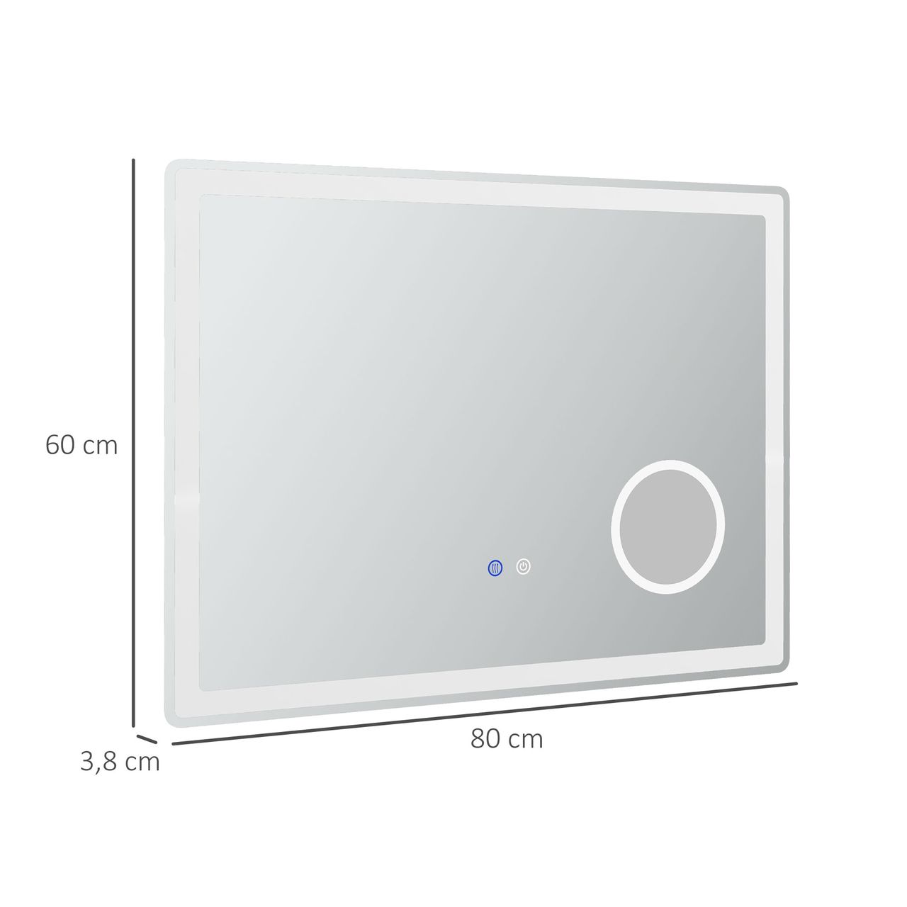 kleankin LED Badezimmerspiegel, 80 x 60 cm Badspiegel mit 3x Vergrößerung