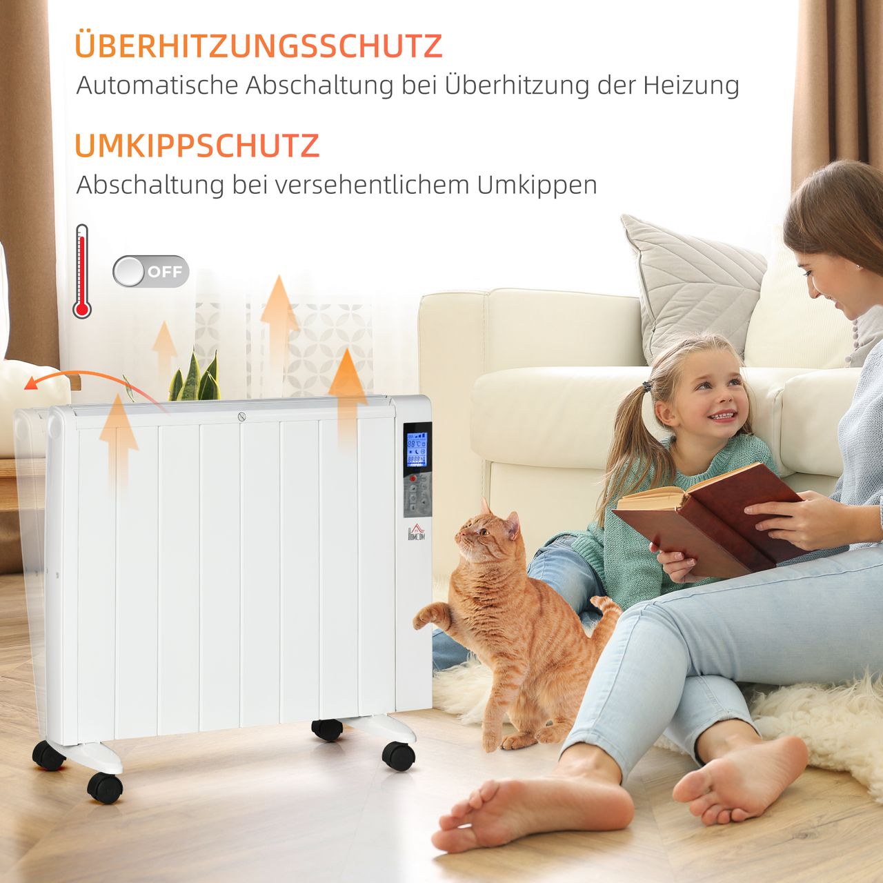 HOMCOM 4 Modi Heizlüfter Elektroheizung mit LCD-Display 2000W Heizkörper 2 Heizstufen mit Luftheizung mit Fernbedienung Überhitzung & Umkippen Schutz für 15 m² Räume Weiß 75 x 7,5 x 58,5cm
