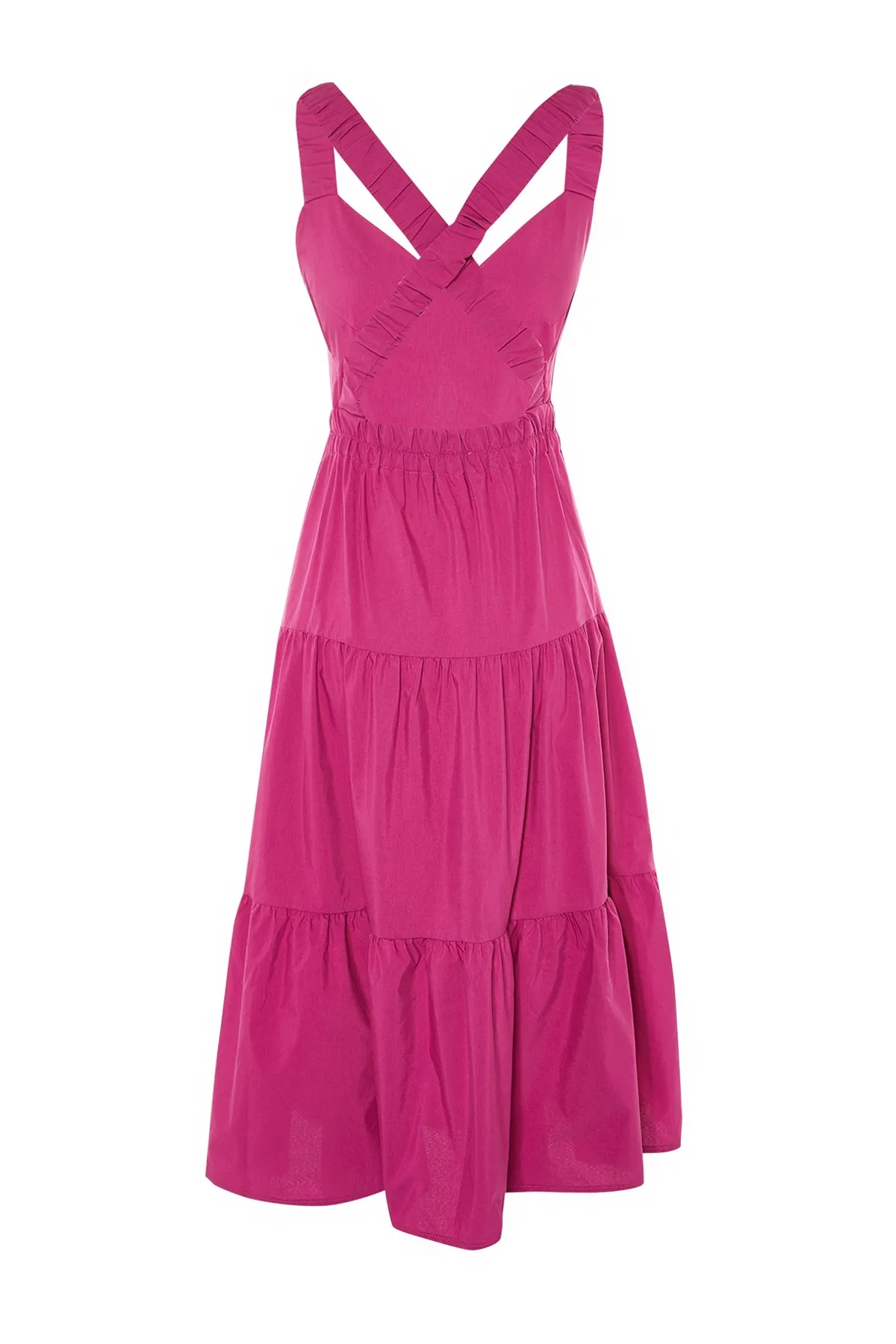 Trendyol Collection  Fuchsiafarbenes Strandkleid im Leinen-Look mit Rückendetails TBESS21EL3851