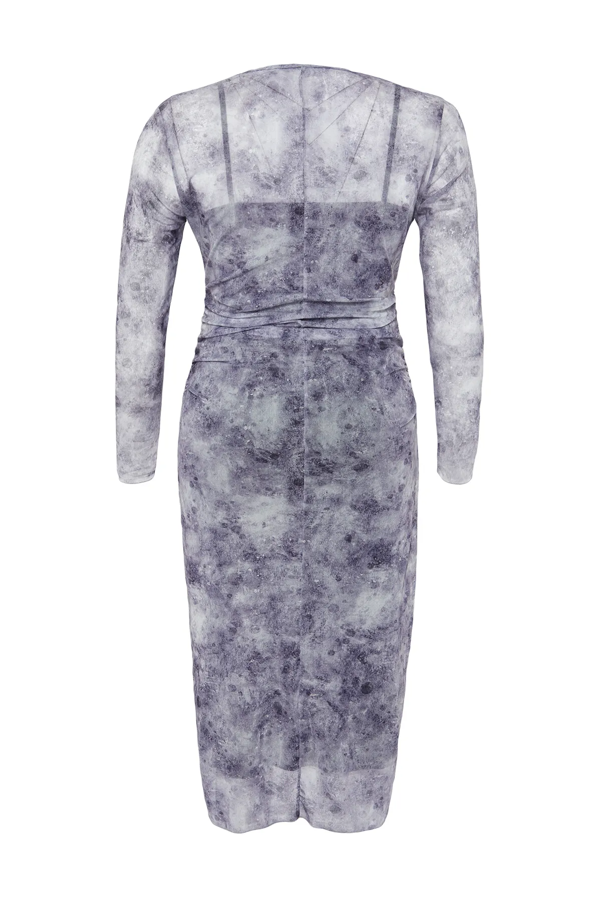 Trendyol Curve  Graues Midi-Strickkleid mit Tüllmuster TBBSS24AH00058