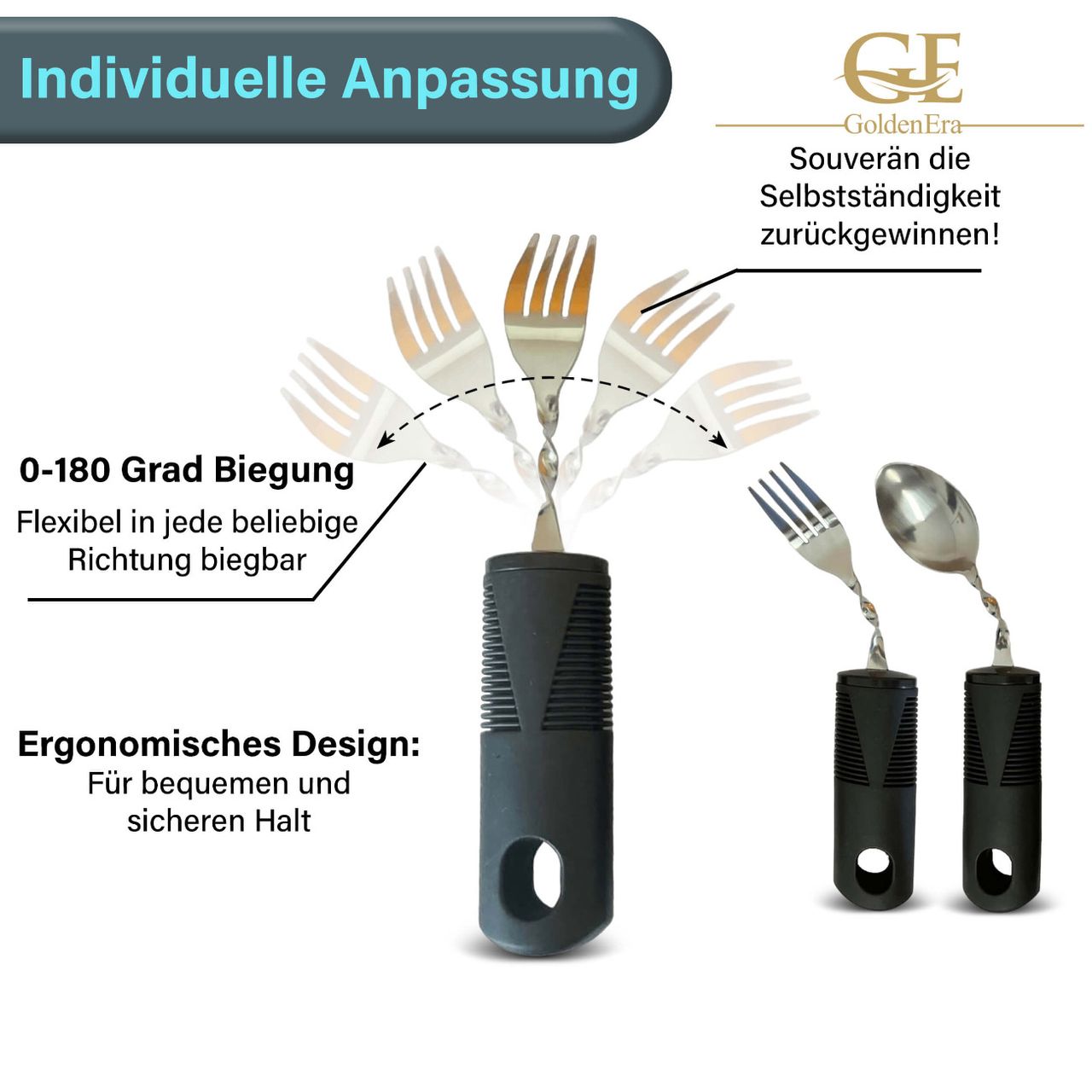 trends4cents GoldenEra biegsames Essbesteck Supergrip Biegbar für Senioren mit extra großen Griffen