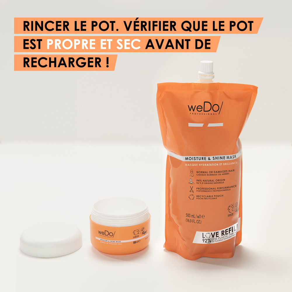 wedo Masque cheveux Vegan Hydratation et Brillance recharge cheveux normaux abîmés Masque vegan sans silicone pour cheveuxnormaux secs colorés ou non