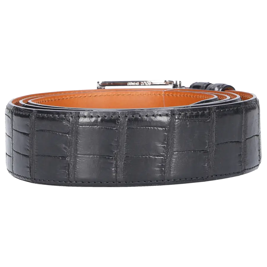Santoni - Herrengürtel Alligatorleder schwarz - schwarz