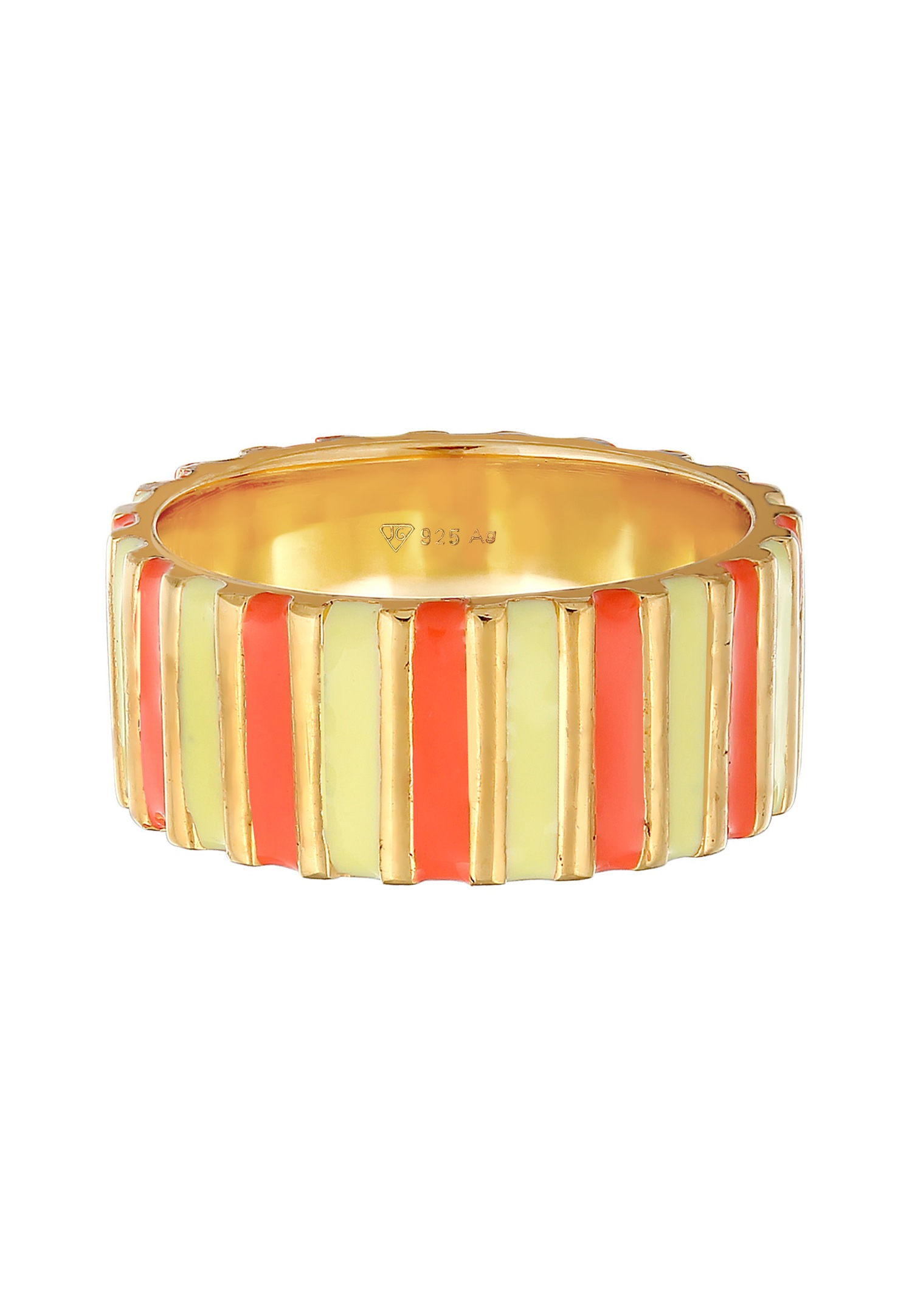 Anillo Elli para mujer con ranuras en esmalte amarillo y naranja en plata de ley 925 chapada en oro.