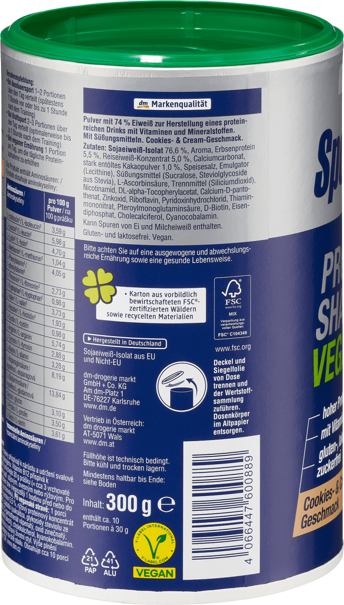 Proteinpulver, Cookies & Cream Geschmack, vegan, 300 g