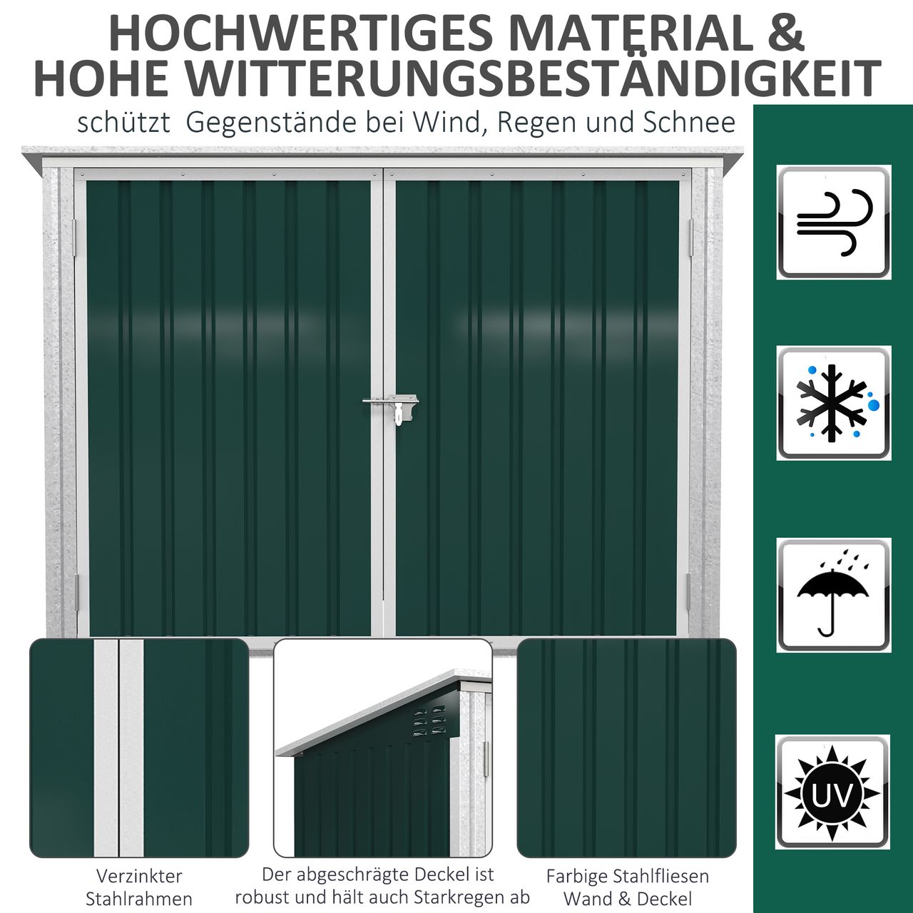Outsunny Mülltonnenbox Gerätebox Müllbox Storer für 2 Mülltonnen abschließbar Stahl Grün 178,5 x 104,5 x 128,5/113 cm