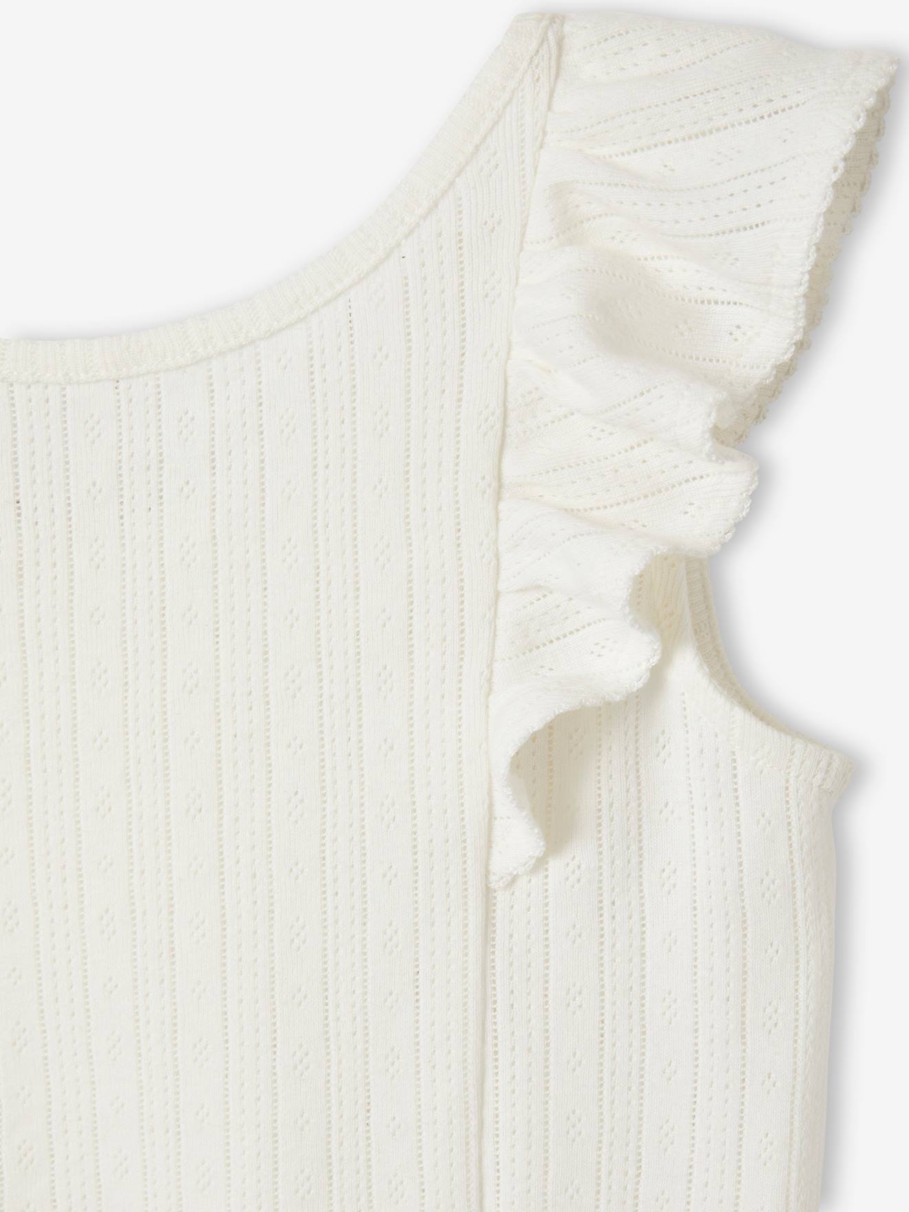 Vertbaudet Mädchen Volant-Top aus Pointelle-Jersey Oeko-Tex - smaragdgrün
