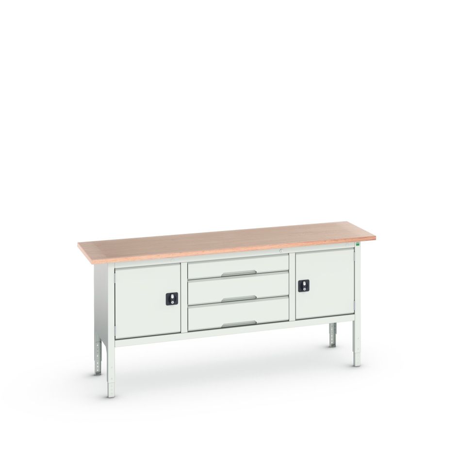 Banc de lucru reglabil Bott 16923032.16 Verso 2000x600x830-930mm Placaj 2 uși 3 sertare RAL 7035