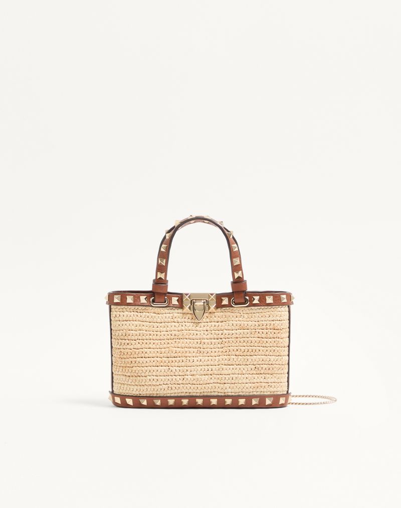 Mini Rockstud boodschappentas van raffia
