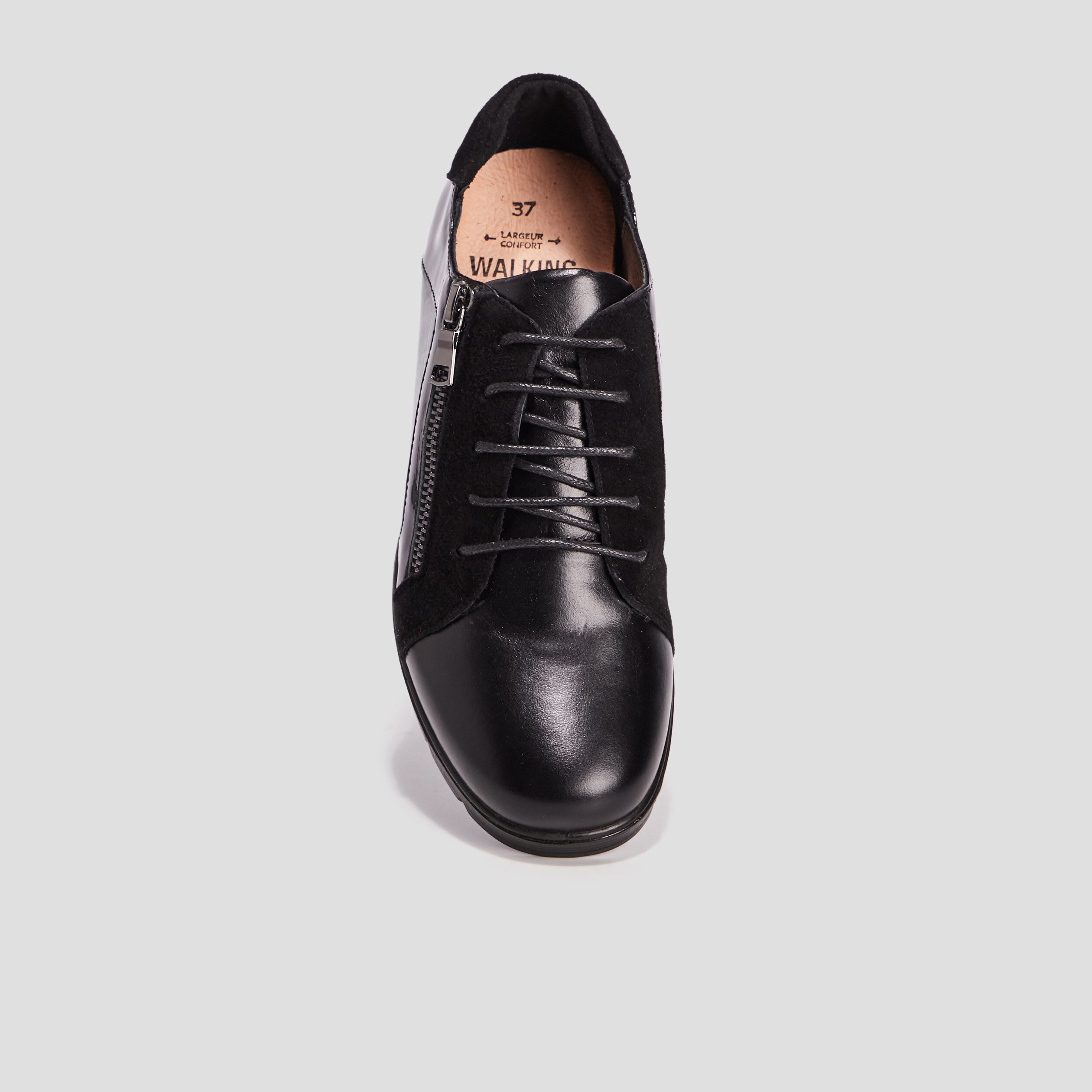 Derbies en cuir compensées pied large noir femme | La Halle