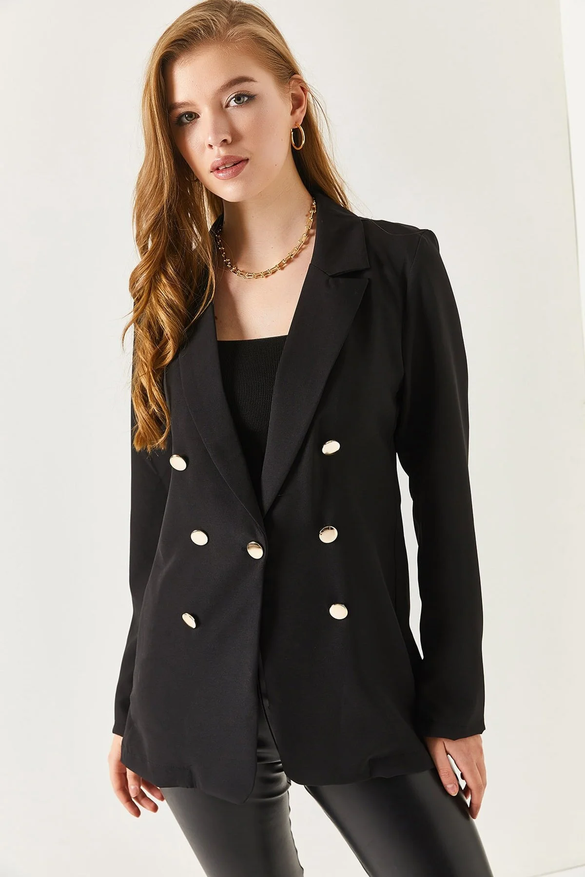 armonika  Schwarze Damenjacke mit Knöpfen ARM-20K001151