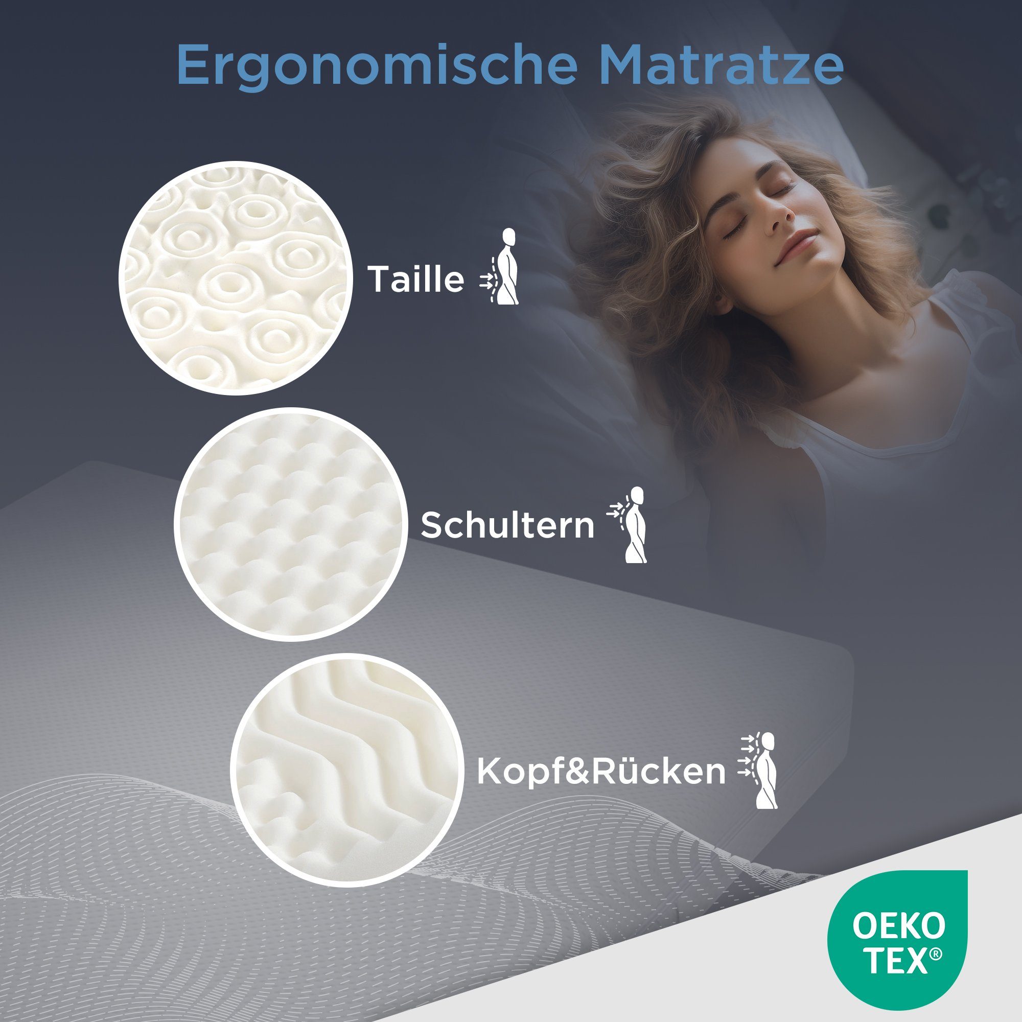 Kaltschaummatratze, Flieks, 20 cm hoch, Ergonomische Wendematratze Antirutschpartikel 7 Zonen H2/H3 90x200x20