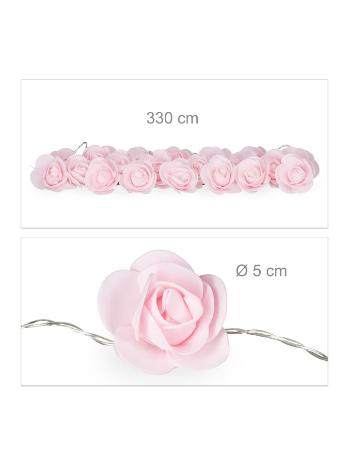 relaxdays 2x Rosenlichterkette in Rosa - (L)3,3 m günstig kaufen onesize