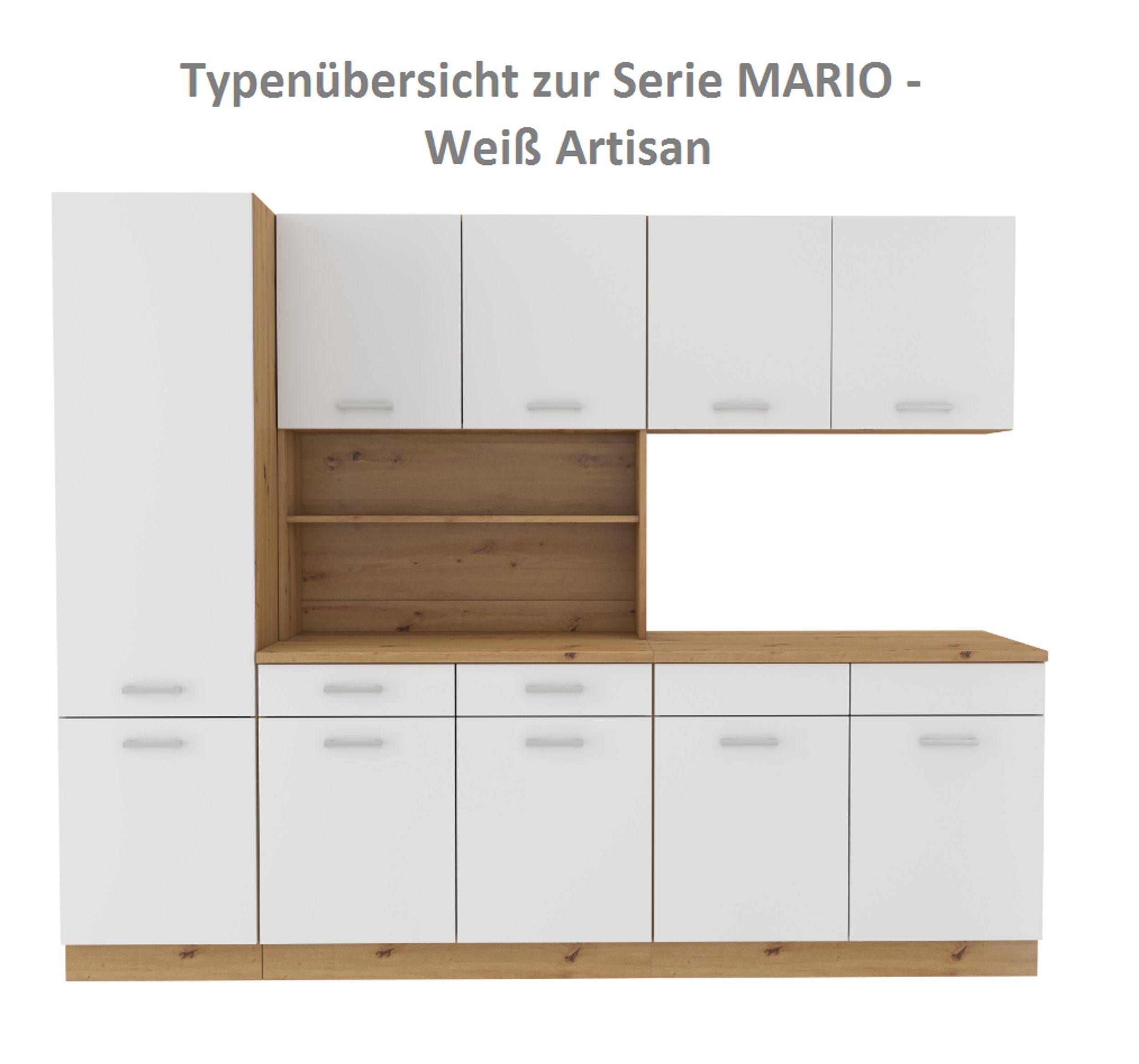 Küchen-Preisbombe Küchenbuffet Mario 150 cm Küche Küchenzeile Küchenblock Weiss matt + Eiche Artisan