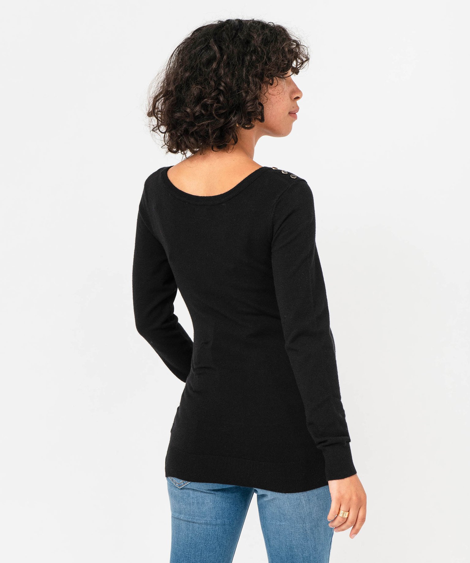 Pull à col rond spécial grossesse avec boutons fantaisie noir | GEMO