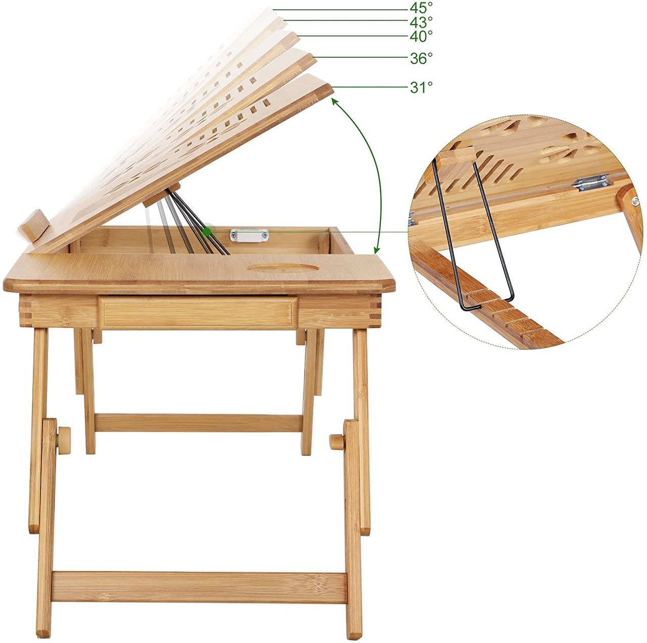 Songmics Laptop-Schreibtisch aus Bambus, mit 5 Neigungswinkeln