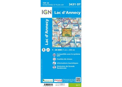 Carte IGN Lac d'Annecy 3431OT