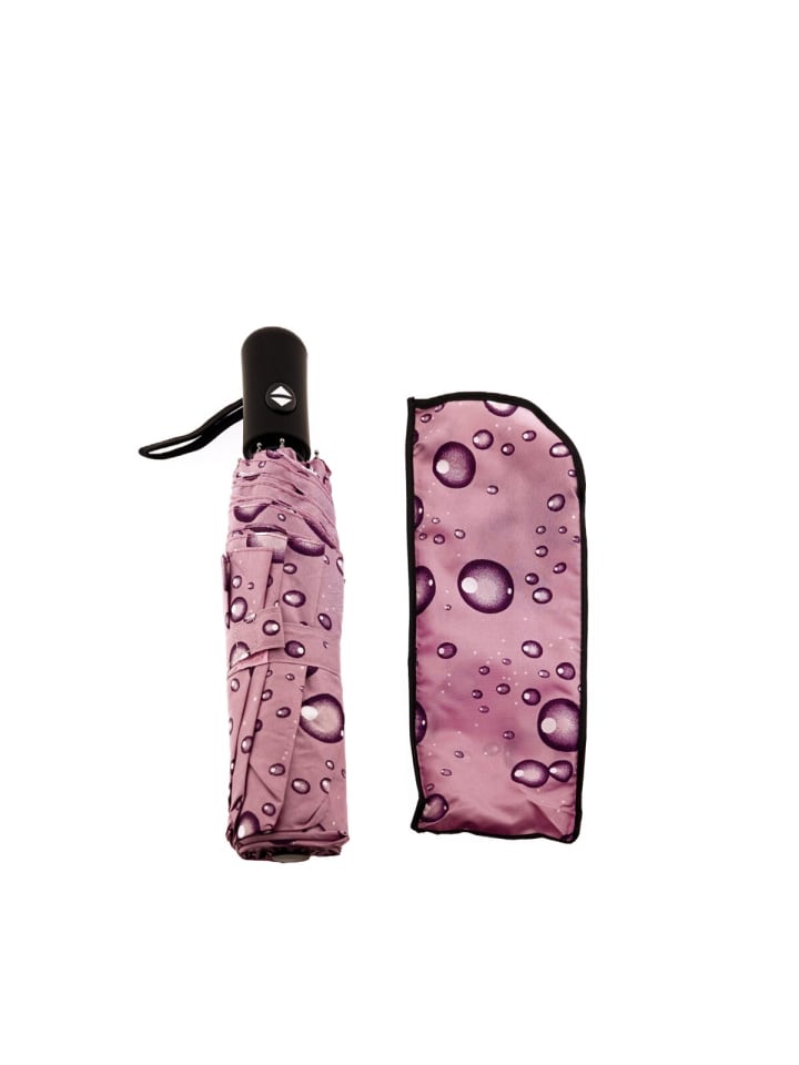 COFI 1453 Stilvoller Taschenschirm mit Schutzhülle und Regentropfendesign in Rosa günstig kaufen onesize
