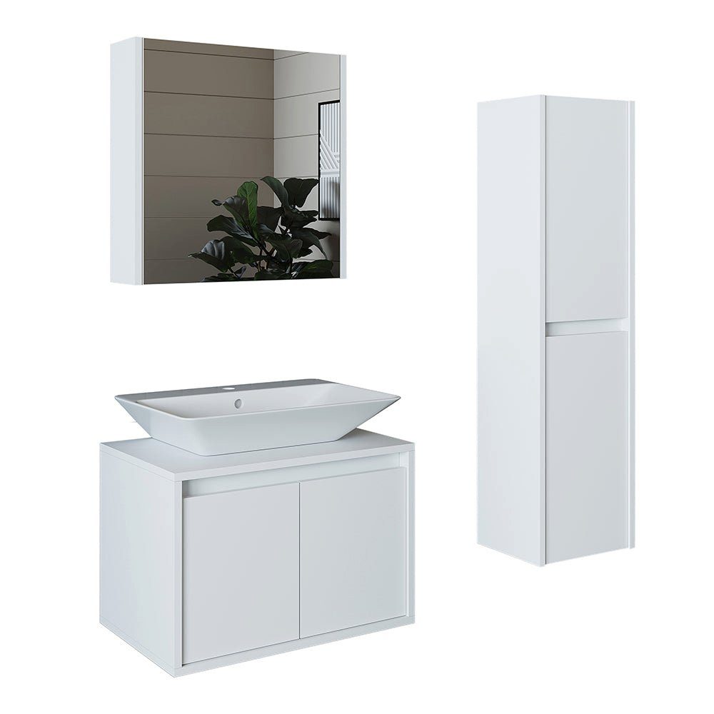 Roomart Badmöbel-Set, (Badmöbel Set 65cm Unterschrank Waschbecken Spiegelscrank Hochschrank)