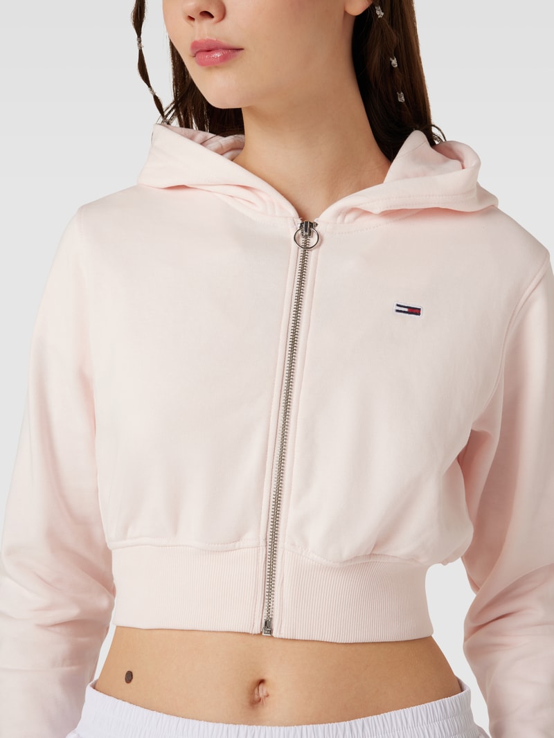 Cropped Sweatjacke mit Label-Stitching in hellrosa