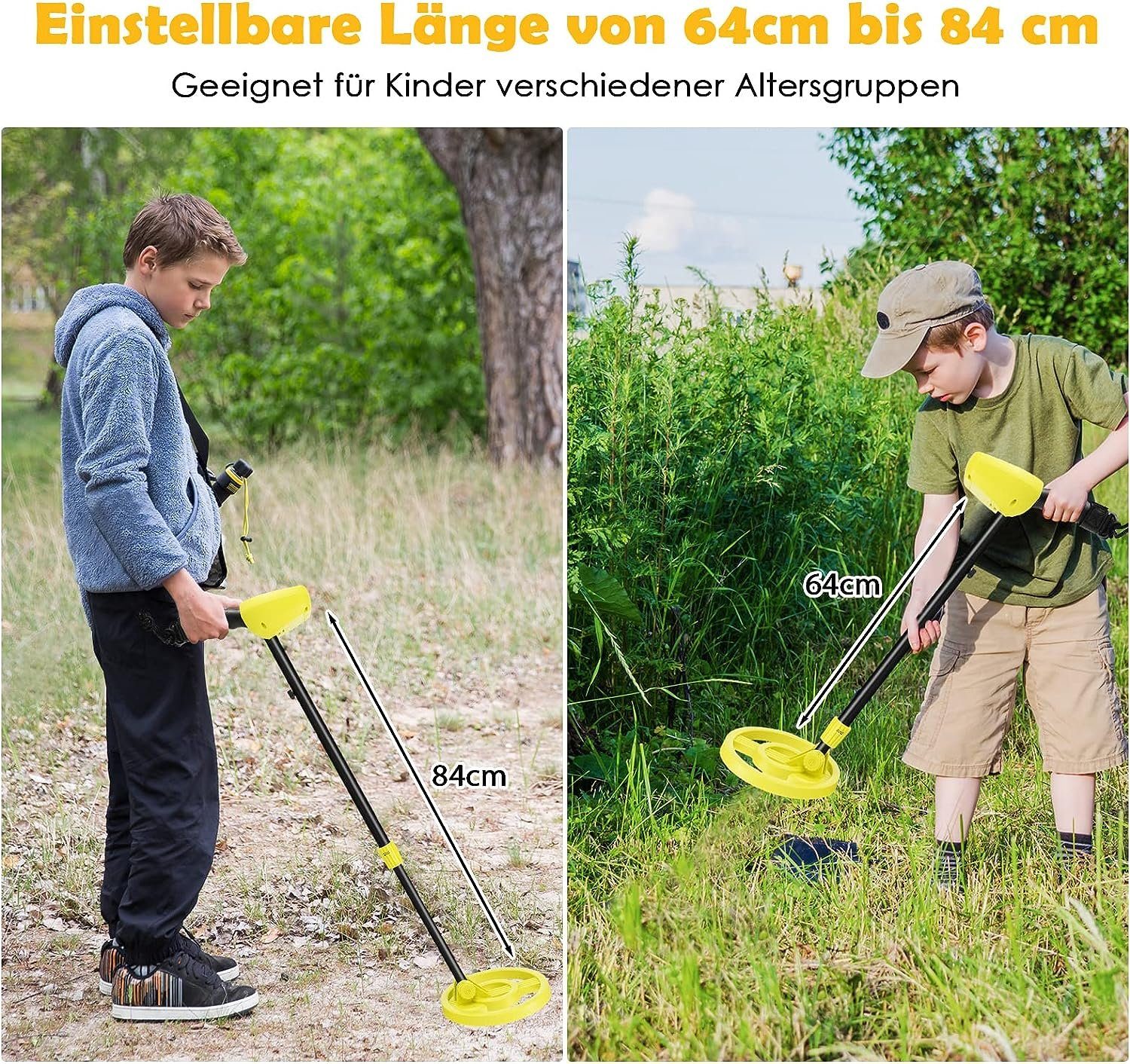 KOMFOTTEU Metalldetektor für Kinder, mit verstellbarem Stiel (64-84 cm)