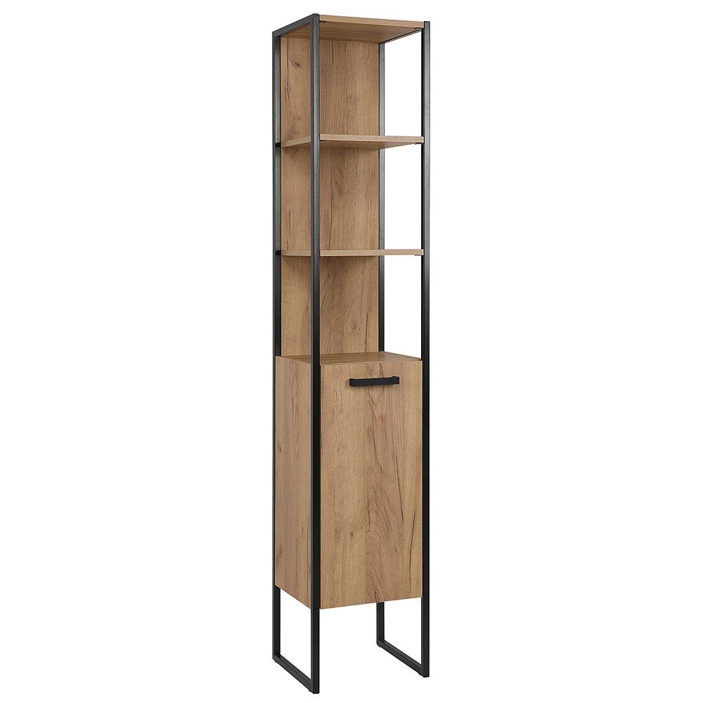 Lomadox Badmöbel-Set MANHATTAN-56, (4-St), Gold Craft Oak Eiche/schwarz 135/200/46cm