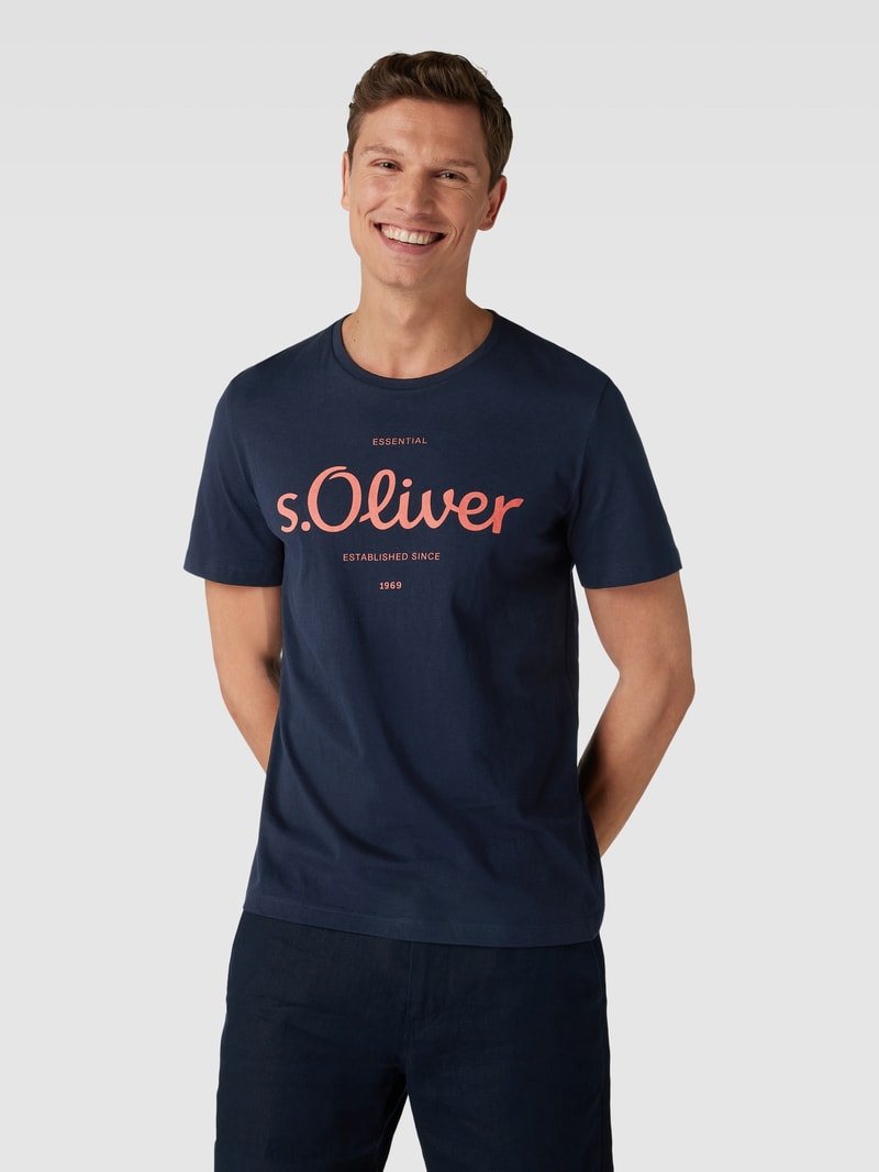 T-Shirt mit Label-Print in marineblau