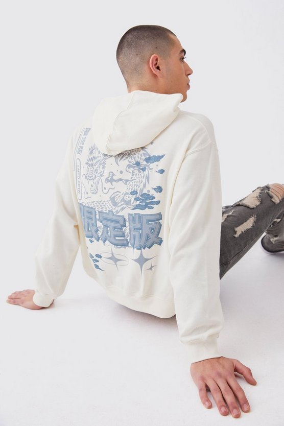 Kastiger Hoodie mit Drachen-Print