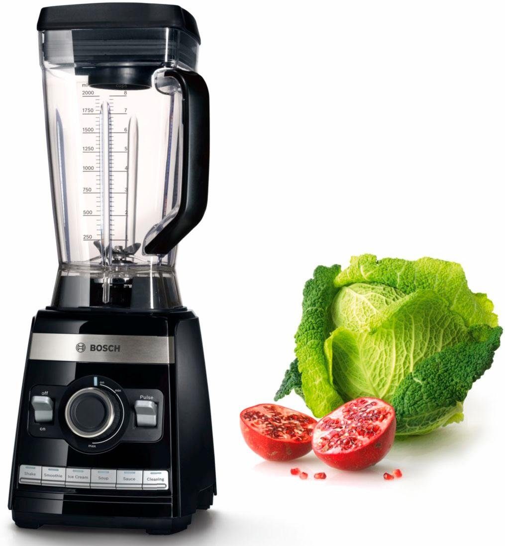 BOSCH Standmixer VitaBoost MMBH6P6BDE, 1600 W, 6 Programme, 6-Klingen Edelstahl, Stößel, Rezeptbuch, 45.000 U/Min