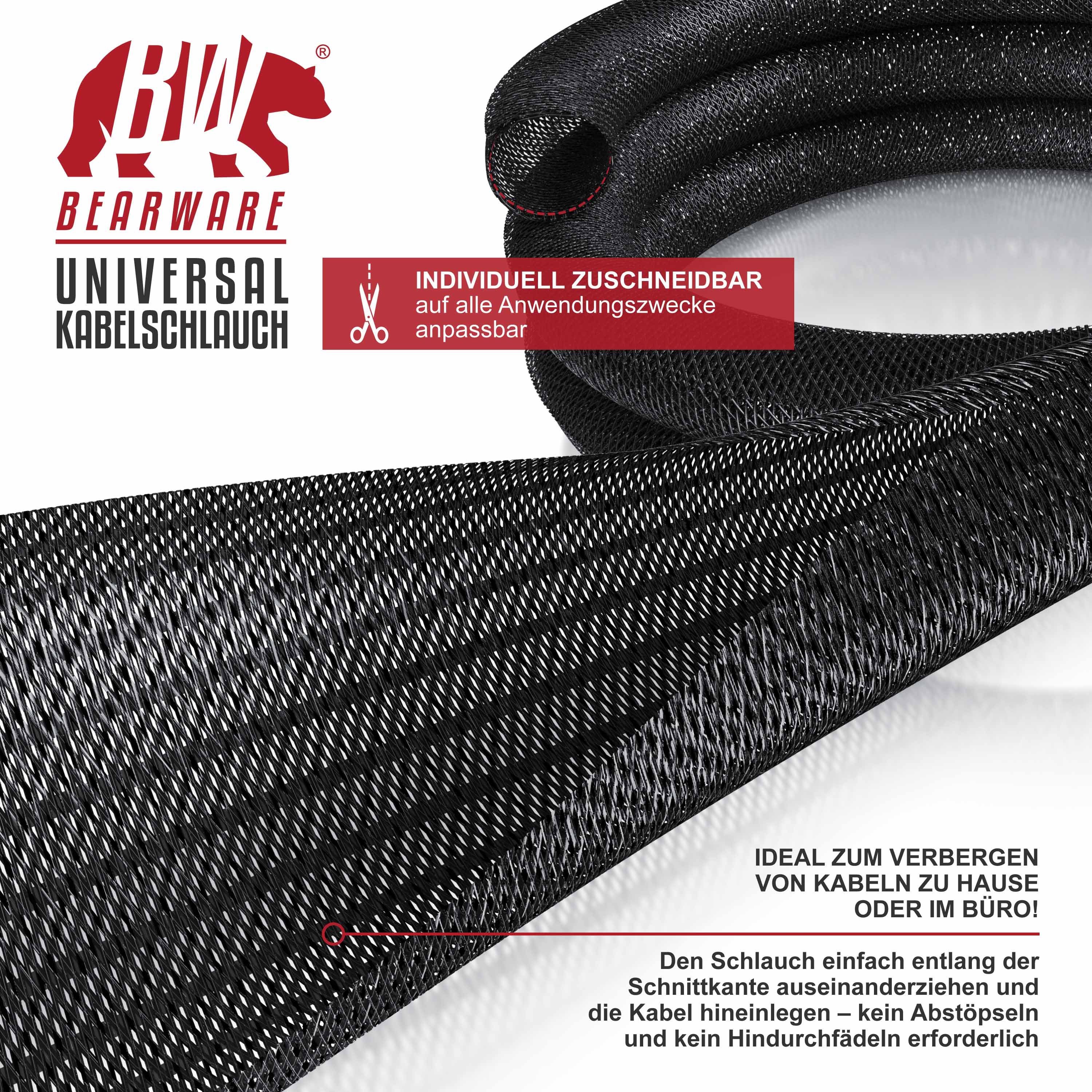 BEARWARE Geflechtschlauch, Kabelschlauch 2m, 25 mm Ø gewebter Mantel, flexibel, zuschneidbar