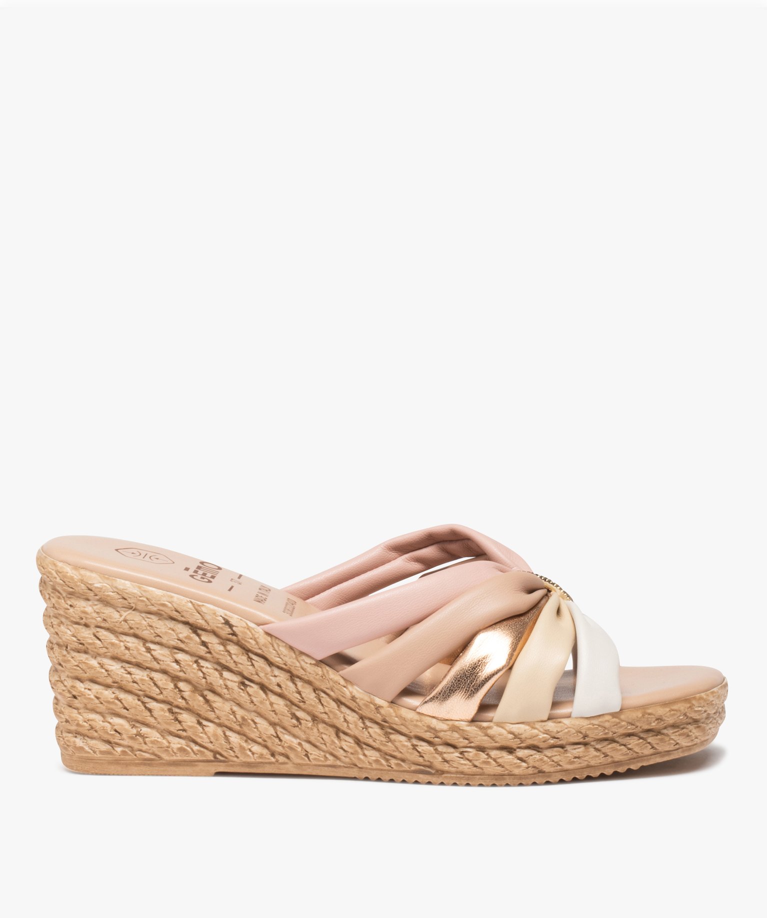 Mules femme à talon compensé et à brides fantaisie beige | GEMO