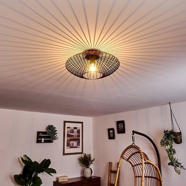 hofstein Deckenleuchte Pieris runde Deckenlampe aus Metall in Schwarz/Kupfer, ohne Leuchtmittel, E27, Retro-Leuchte mit Lichteffekt durch Gitter-Optik