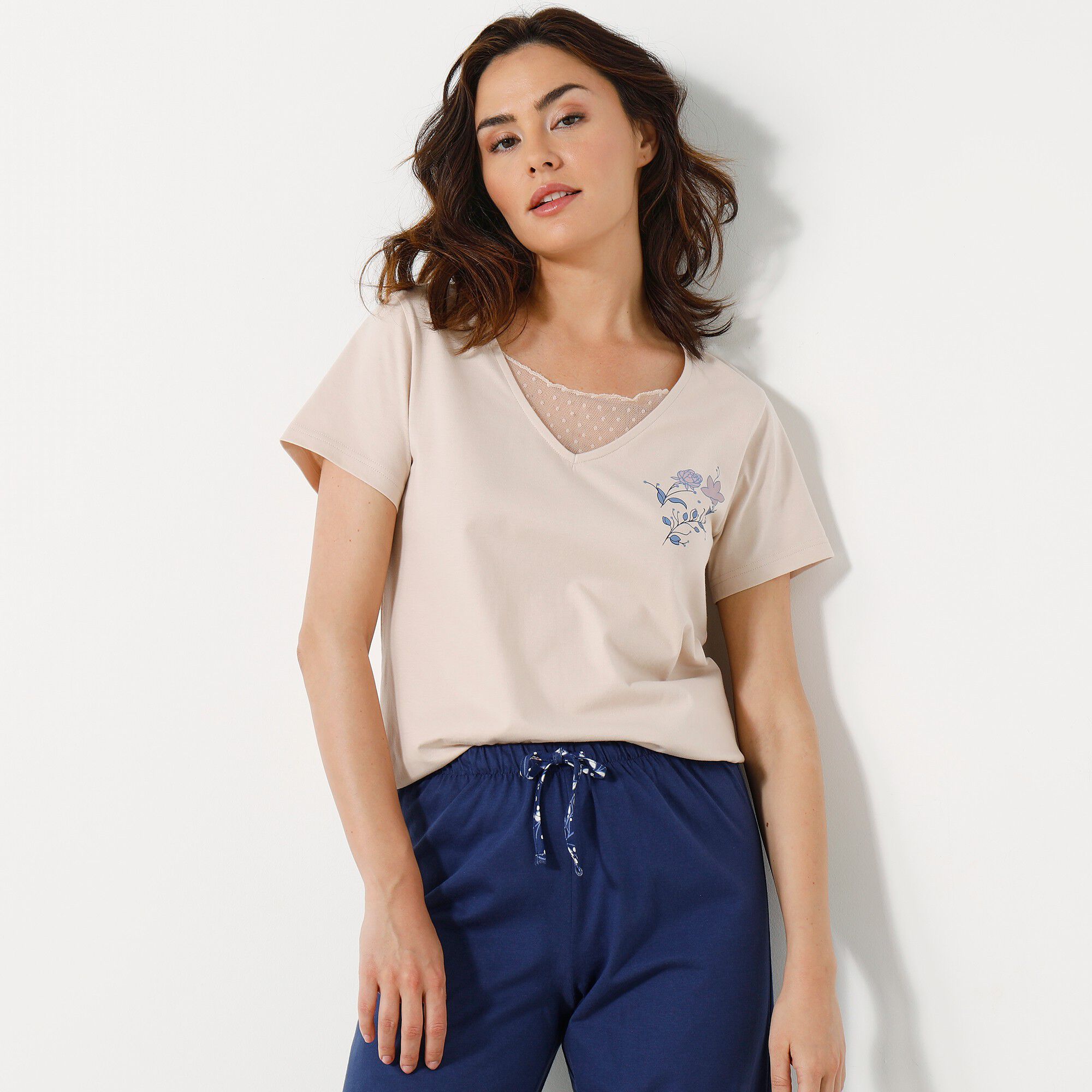 T- shirt pyjama manches courtes motif floral imprimé