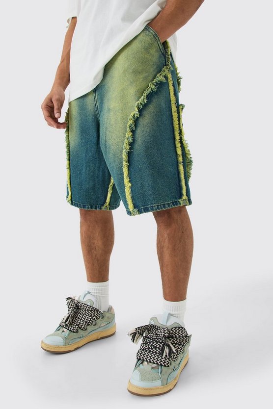 Grüne Crop Top und ausgefranste Denim Jorts