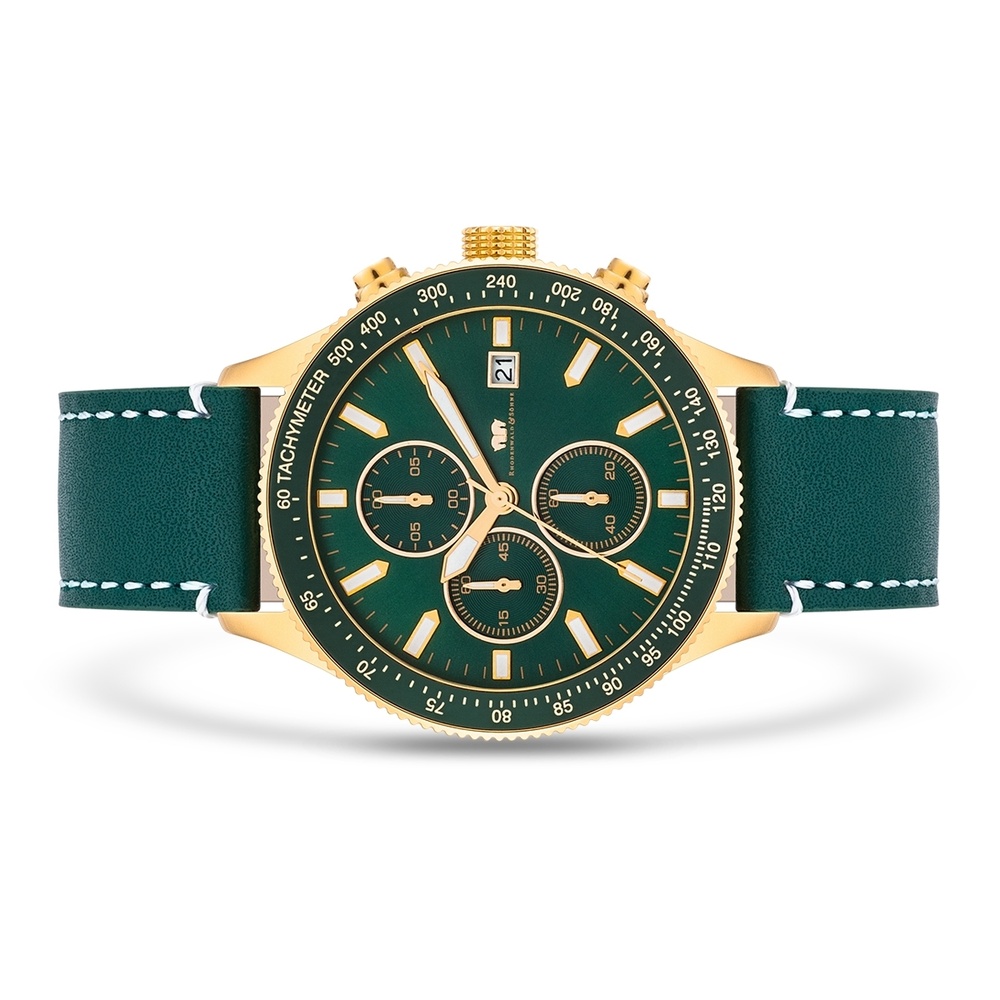 Rhodenwald & Söhne Chronographe Karthago II en Or jaune Cuir véritable en Vert Montre