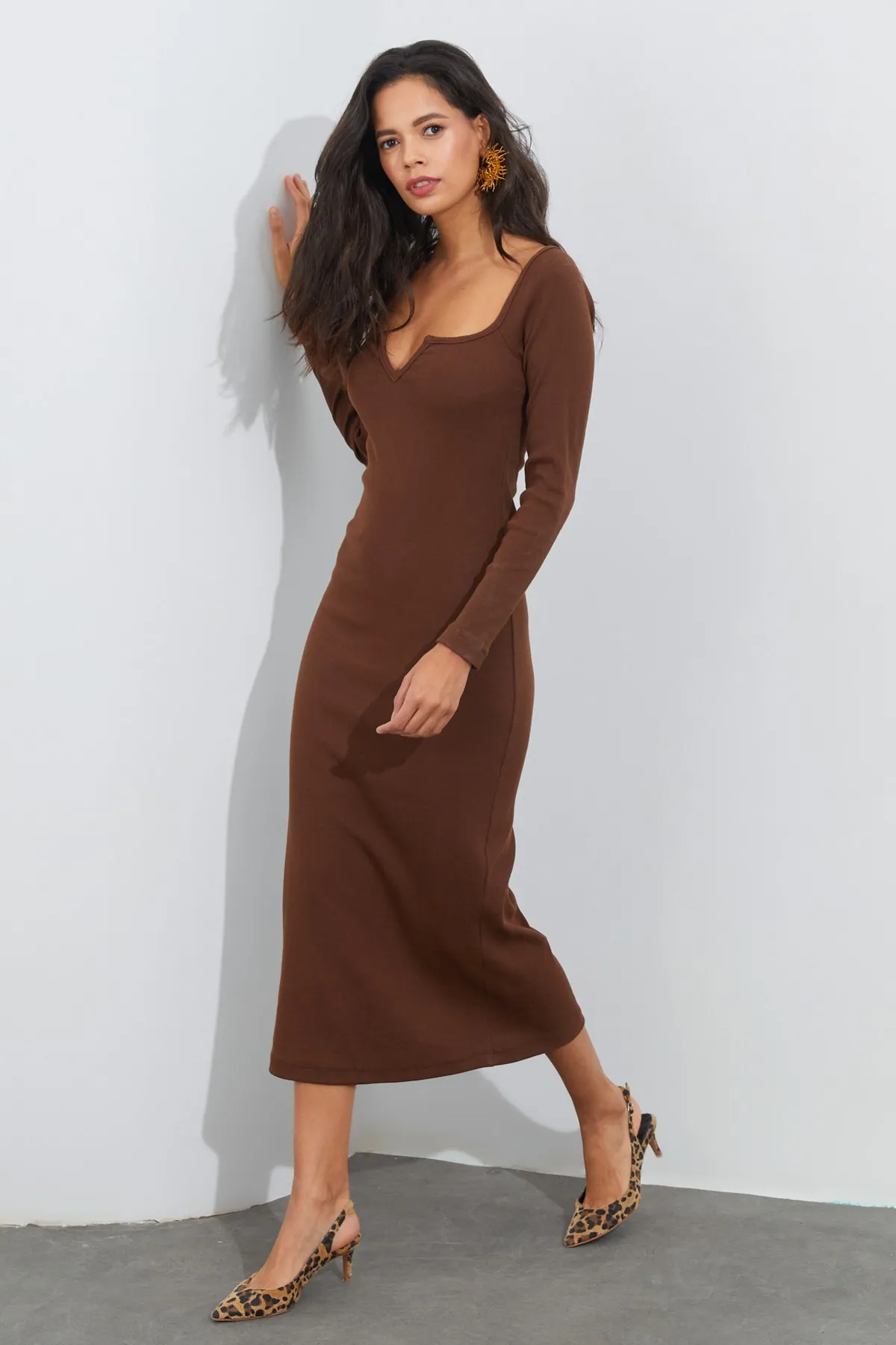 Cool & Sexy  Braunes Maxi-Camisole-Kleid mit V-Ausschnitt für Damen EY1086