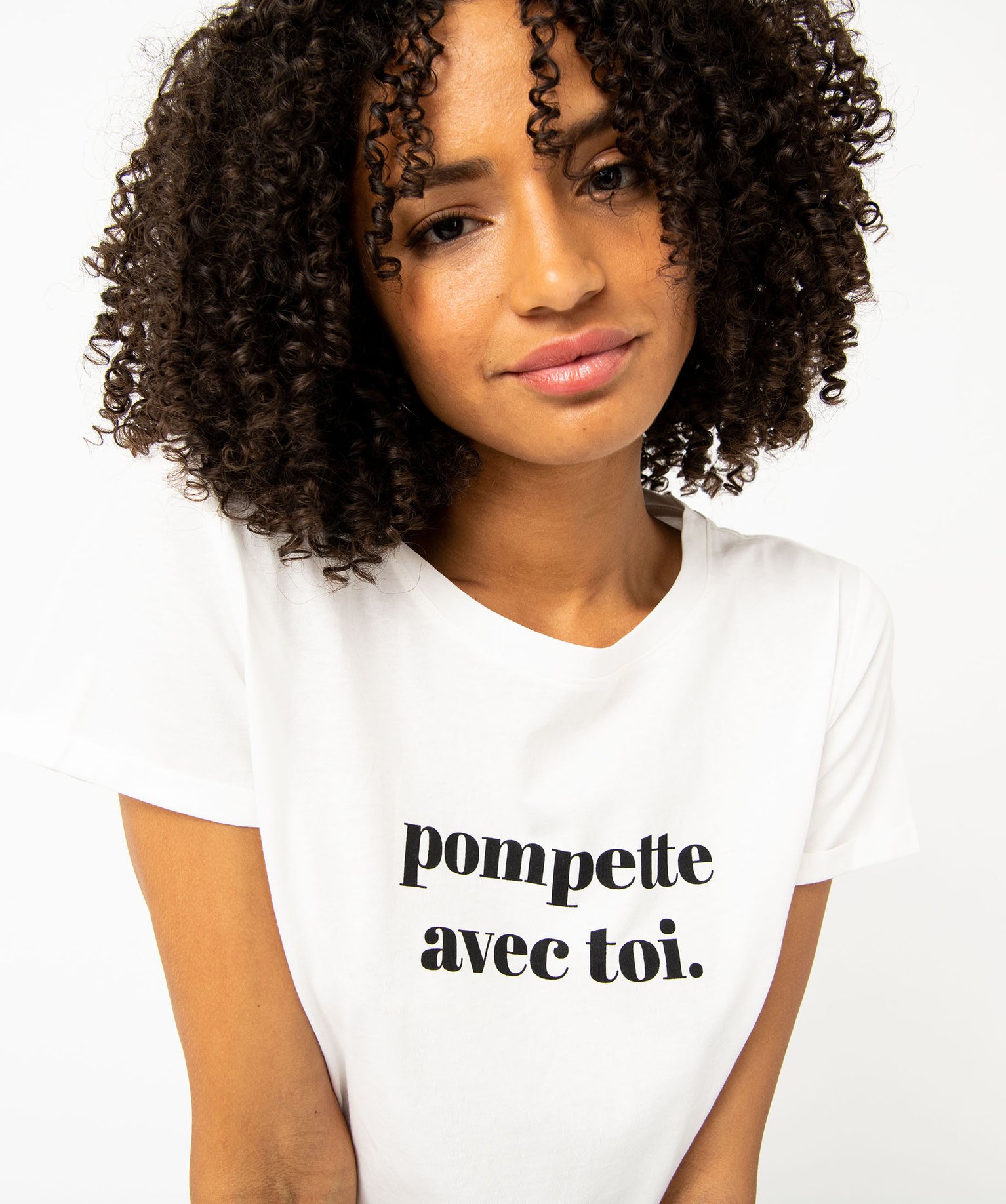 Tee-shirt à manches courtes avec message femme ecru | GEMO
