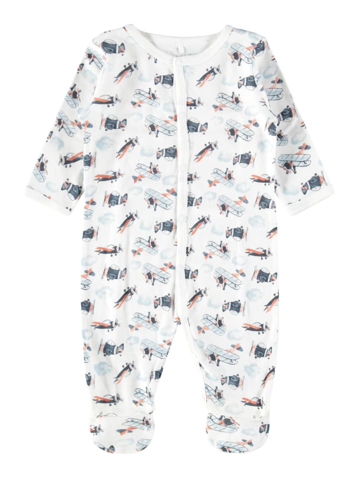 name it Schlafanzug mit Flugzeug Print mit Druckknöpfen in Blau günstig kaufen 68