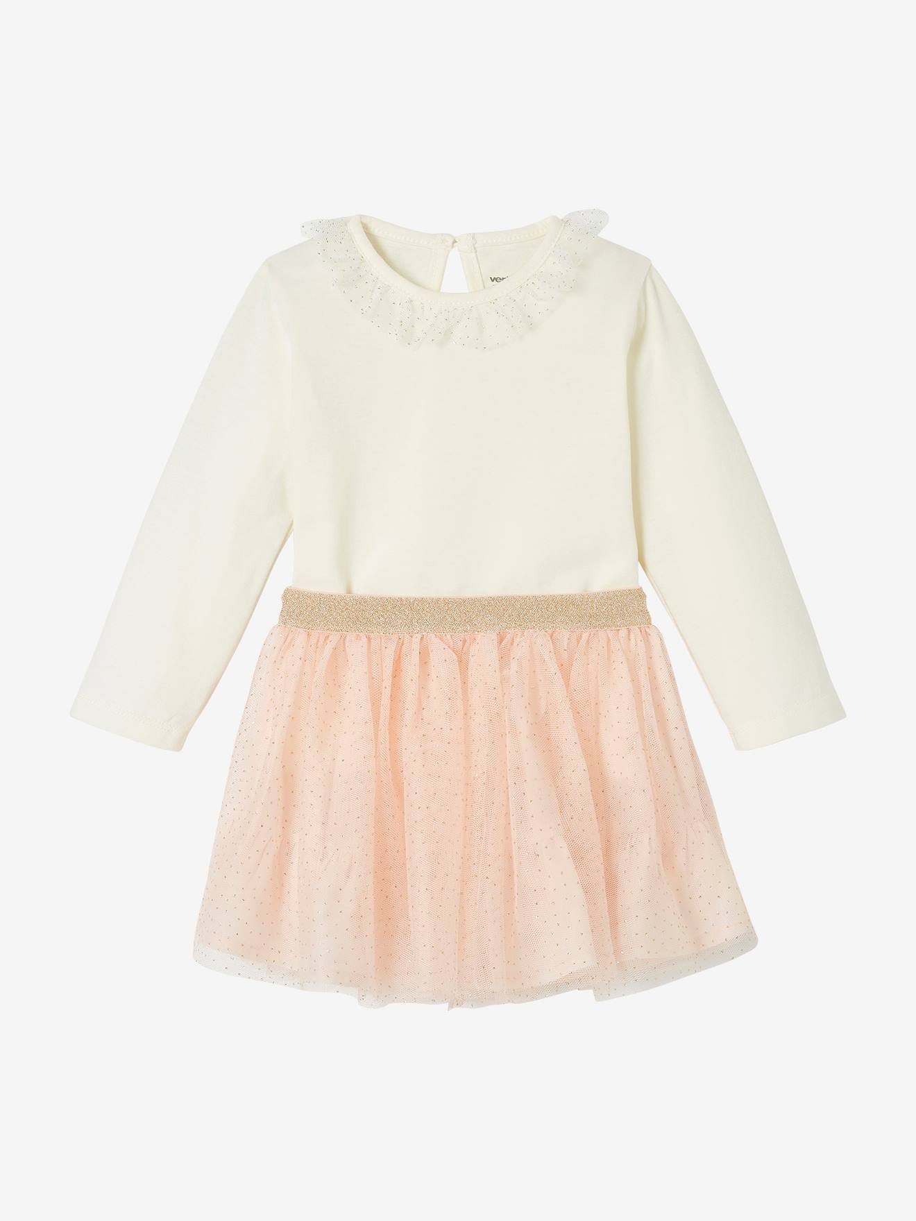 Ensemble bébé T-shirt à collerette et jupe en tulle écru