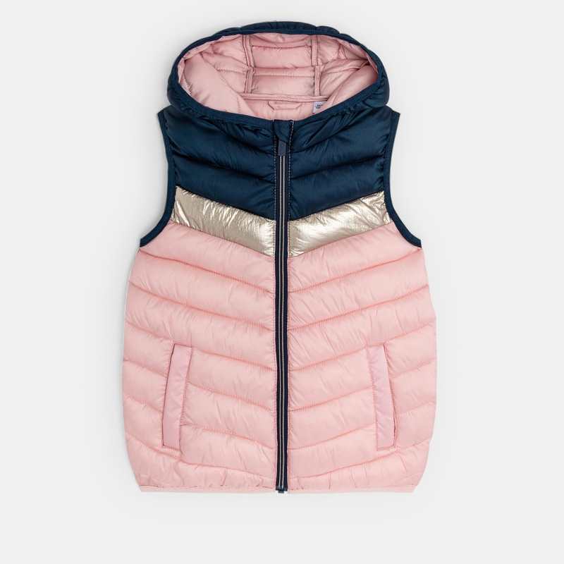 Doudoune sans manches rose et doré Fille